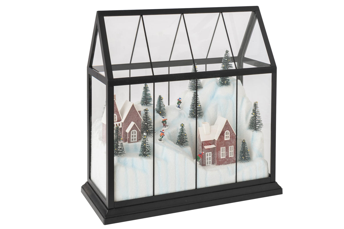 Kerstdorp met LED groot – glas en kunststof, meerkleurig, 33×15×33 cm
