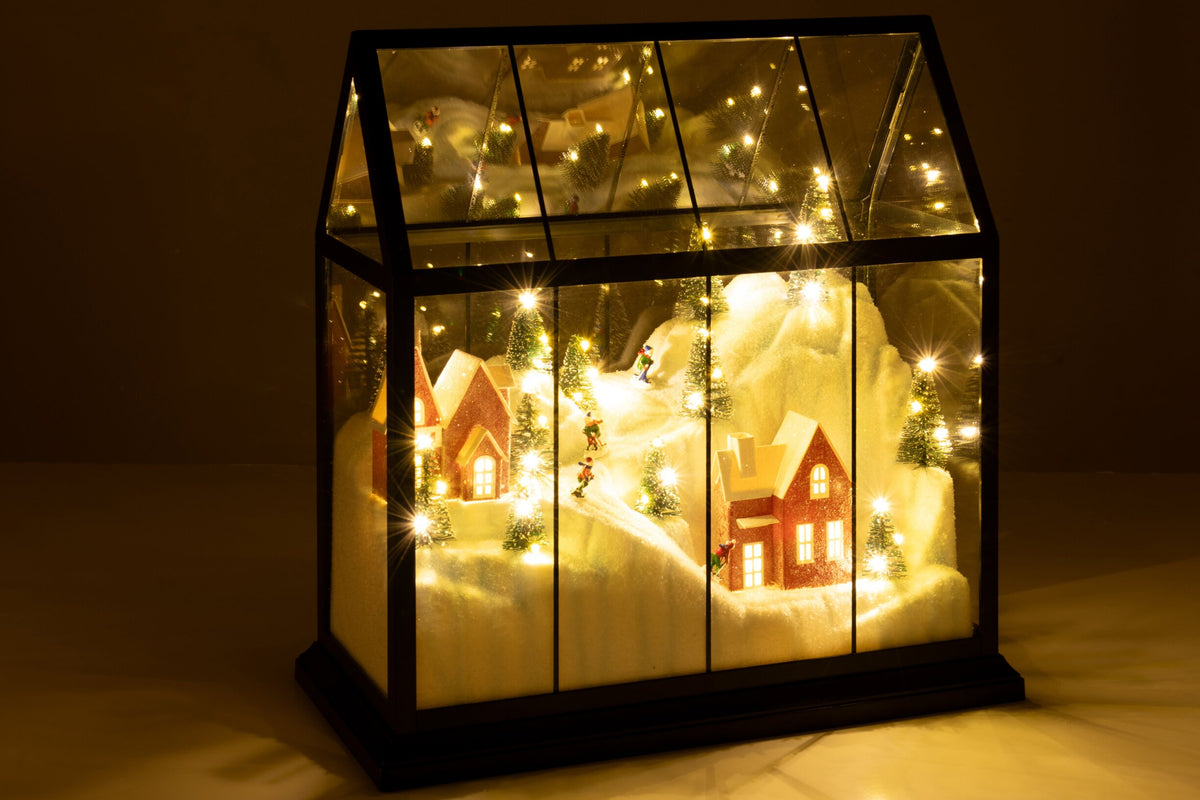 Kerstdorp met LED groot – glas en kunststof, meerkleurig, 33×15×33 cm