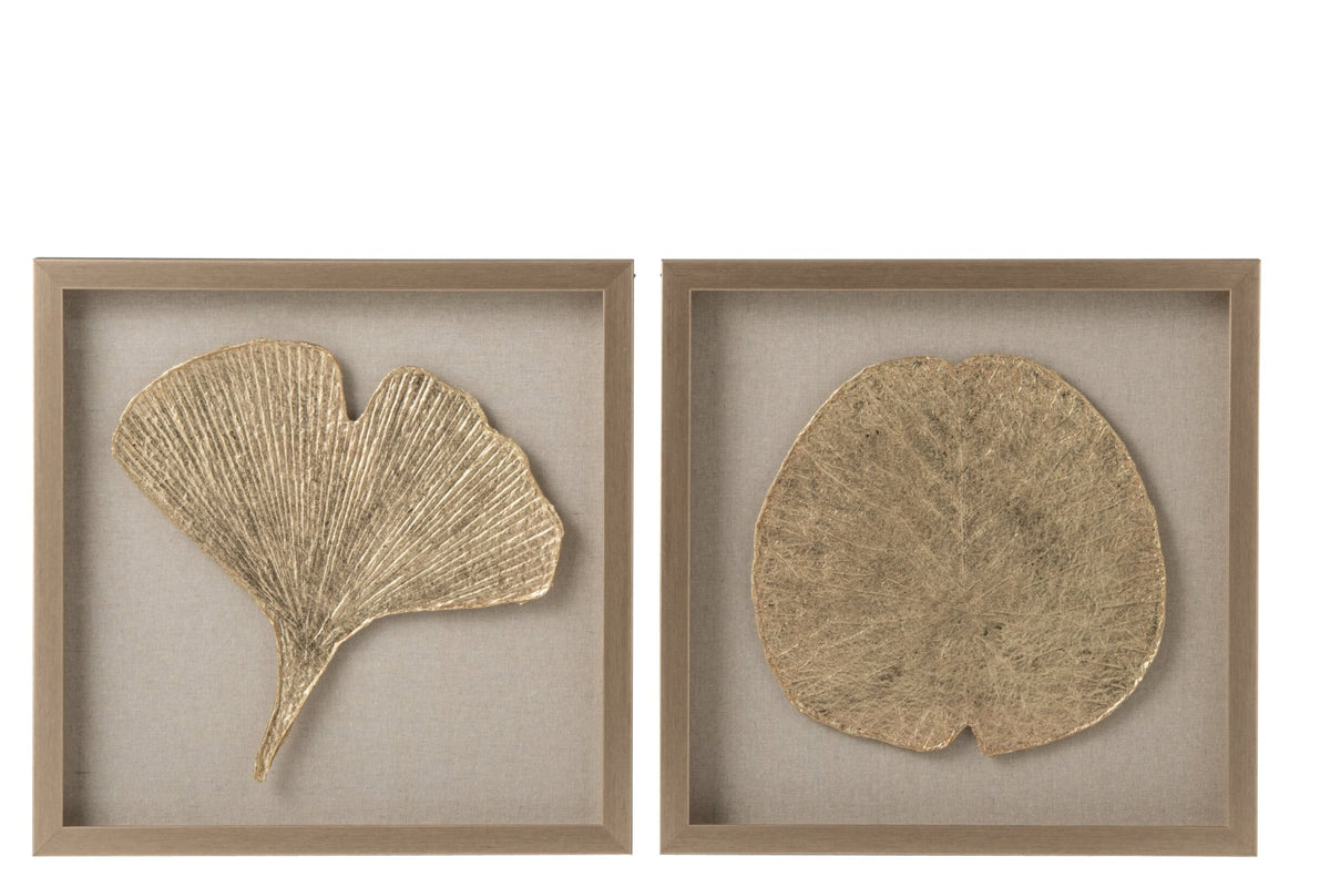 Schilderij – goud, linnen en glas, 50x50 cm, set van 2