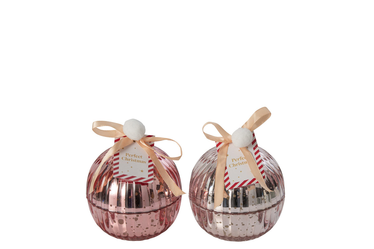 Kaars in kerstbal middel – set van 2, glas en paraffine, lichtroze en oudroze, Ø11 cm