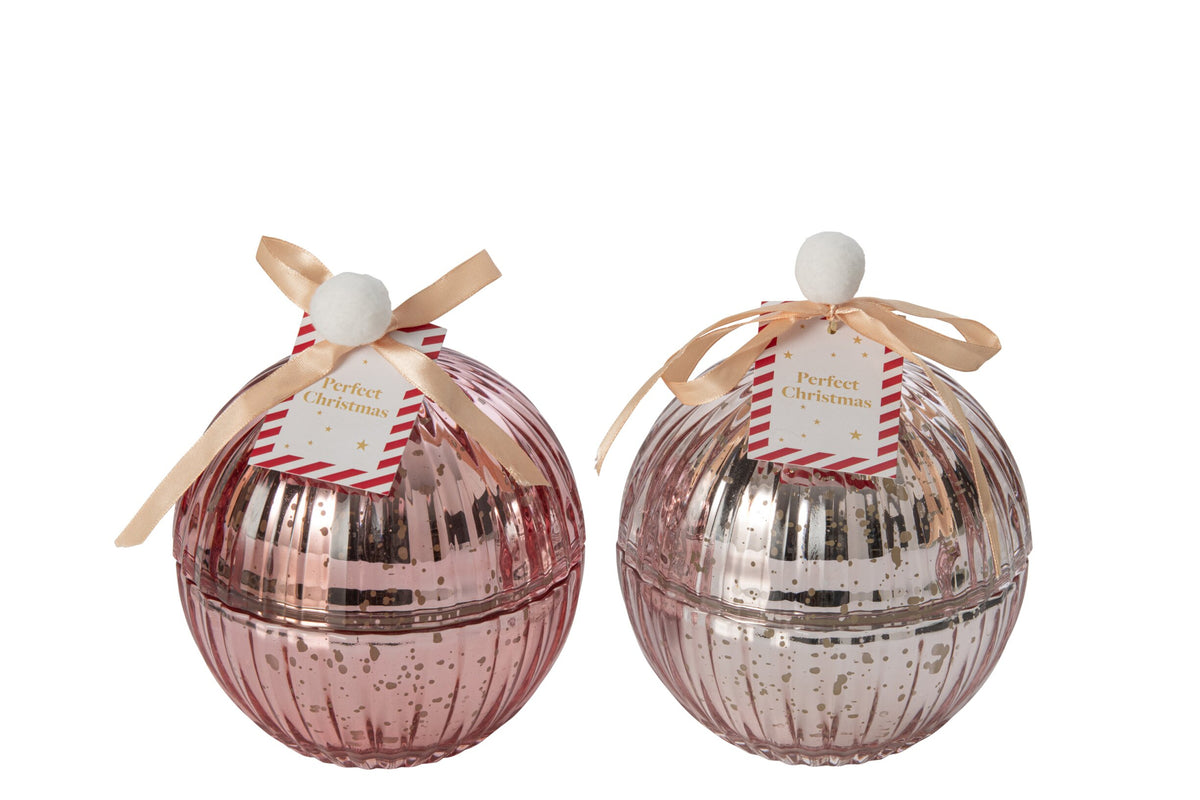 Kaars in kerstbal groot – set van 2, glas en paraffine, lichtroze en oudroze, Ø13 cm