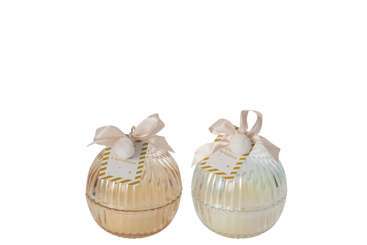 Kaars in kerstbal middel – set van 2, glas en paraffine, goud en transparant, Ø11 cm