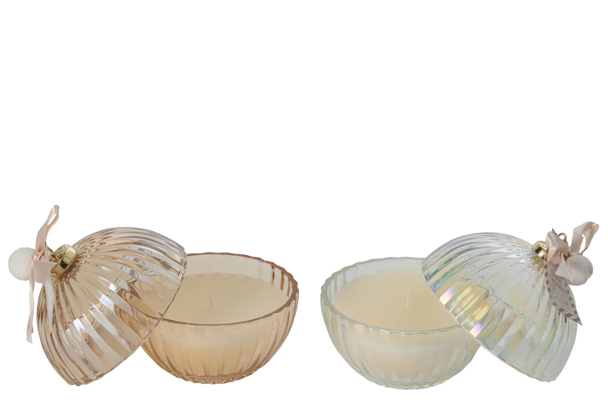 Kaars in kerstbal groot – set van 2, glas en paraffine, goud en transparant, Ø13 cm