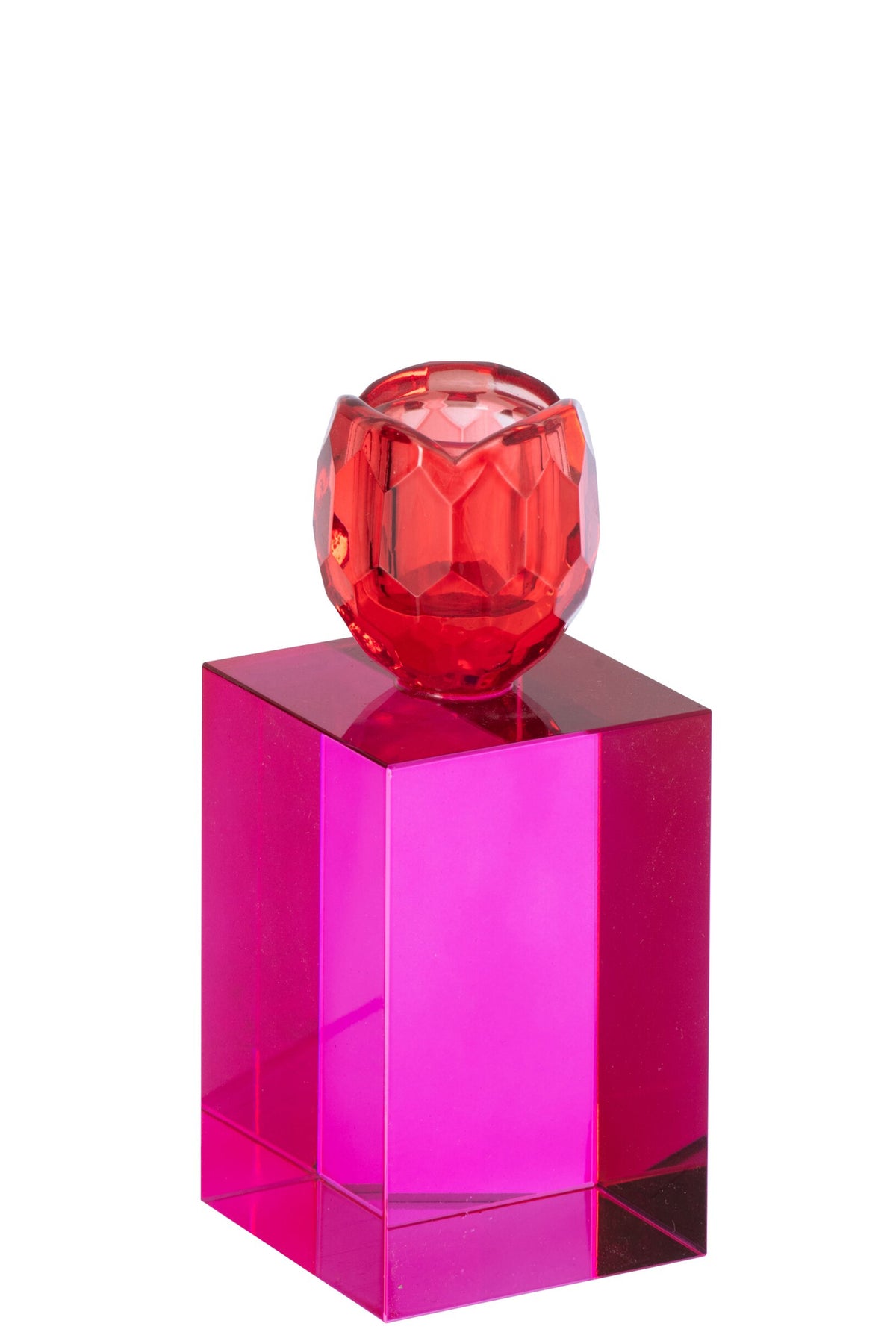 Kaarsenhouder rechthoekig glas medium – kerstrood en fuchsia, 6 x 6 x 13 cm