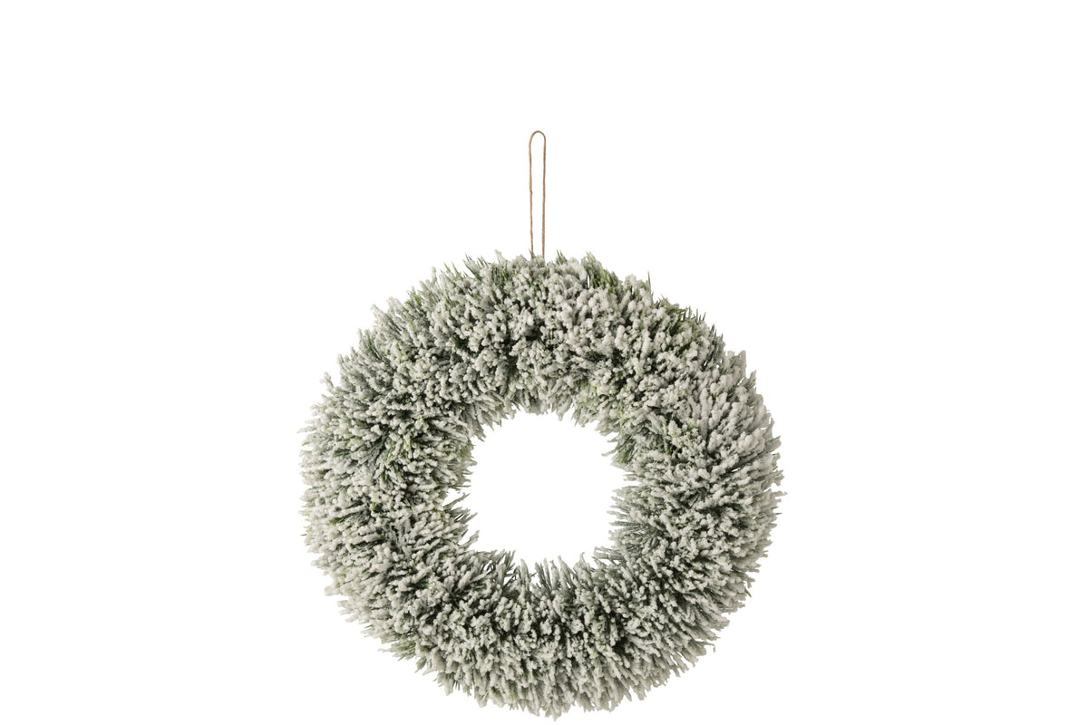 Kerstkrans besneeuwd middel – polyethyleen, wit en donkergroen, Ø36 cm