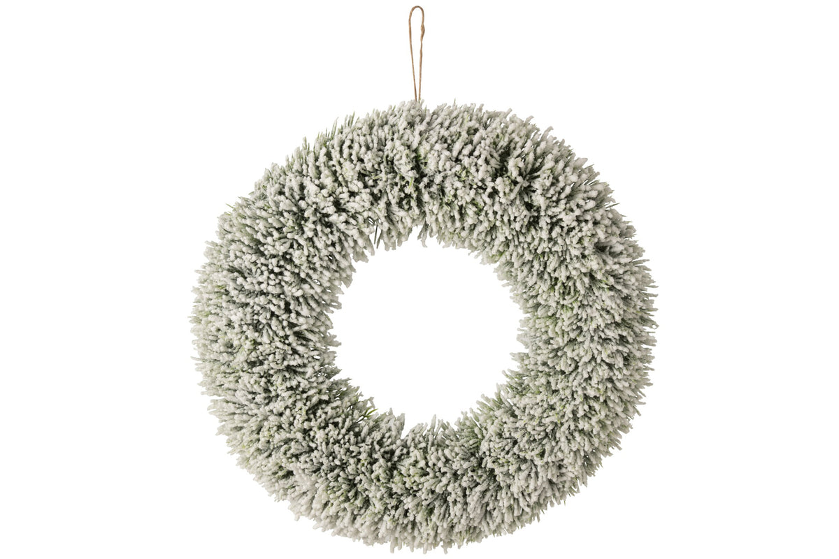 Kerstkrans besneeuwd groot – polyethyleen, wit en donkergroen, Ø45 cm
