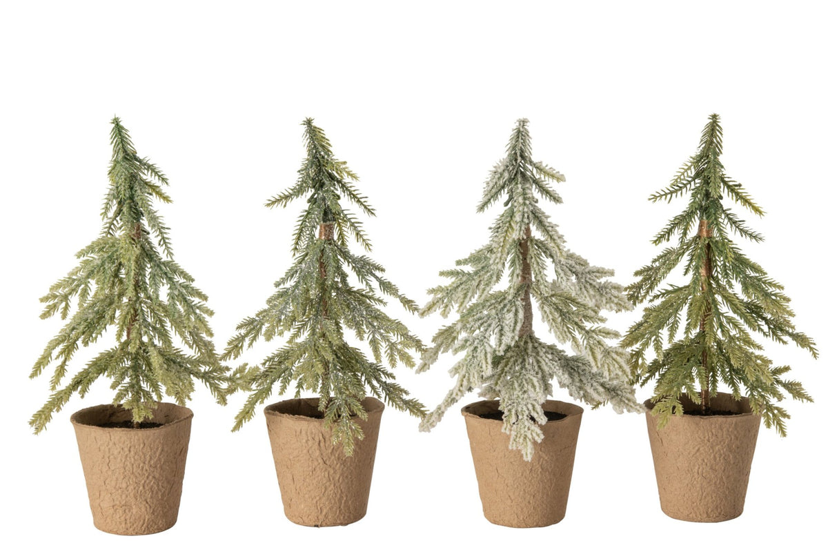 Kerstboompje in pot – set van 4, polyethyleen (PE), donkergroen en naturel, 27 cm