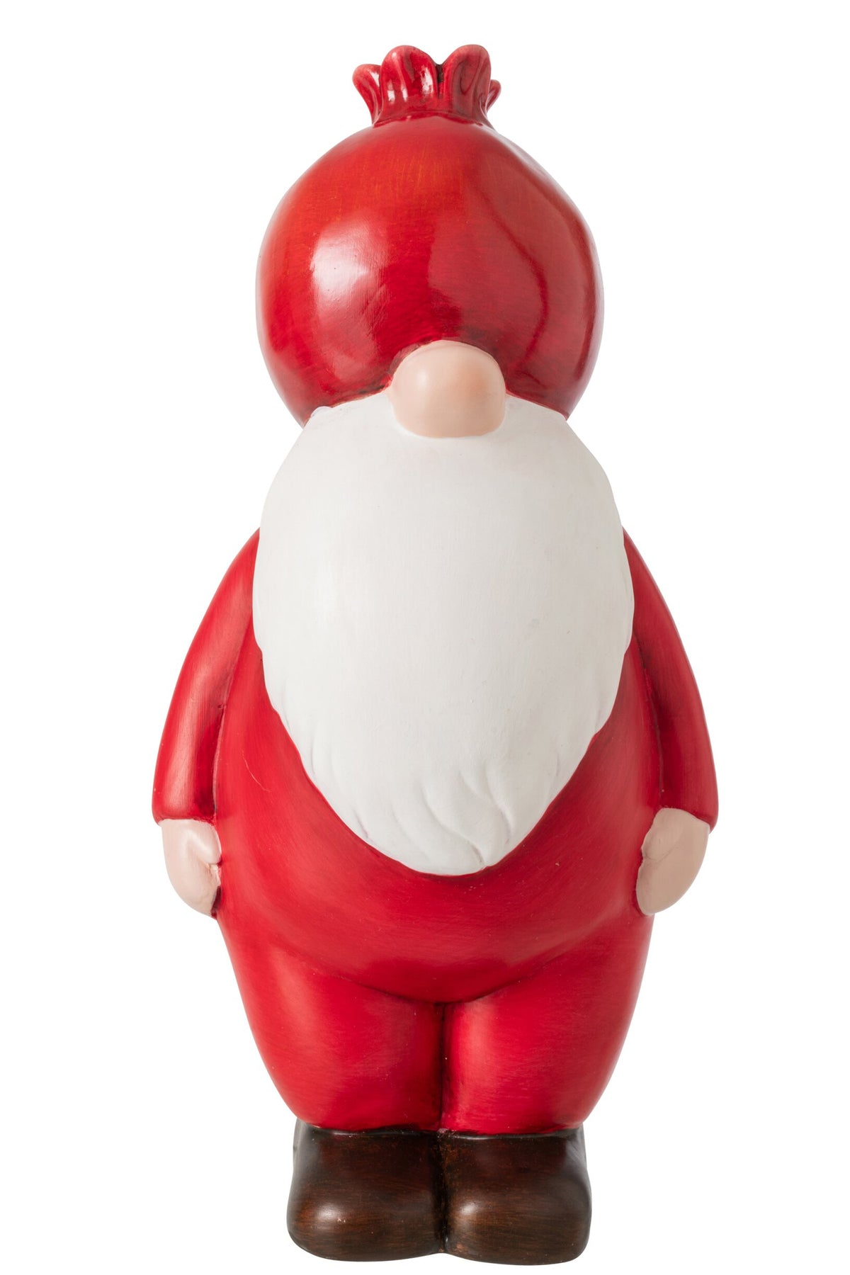Kabouter met granaatappel groot – klei, kerstrood en wit, 37,5 cm