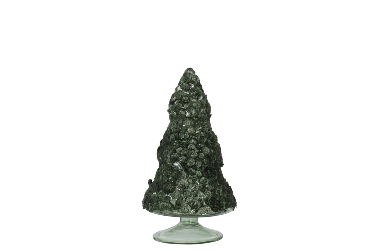 Kerstboompje suikerglas met pailletten medium – glas, mat donkergroen, 15,5 cm