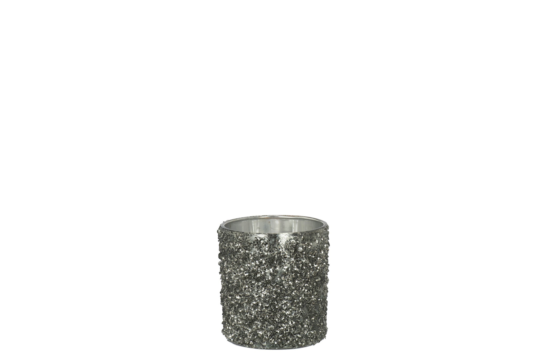 Tealight Holder Glitter Glass Smokey Grey Small