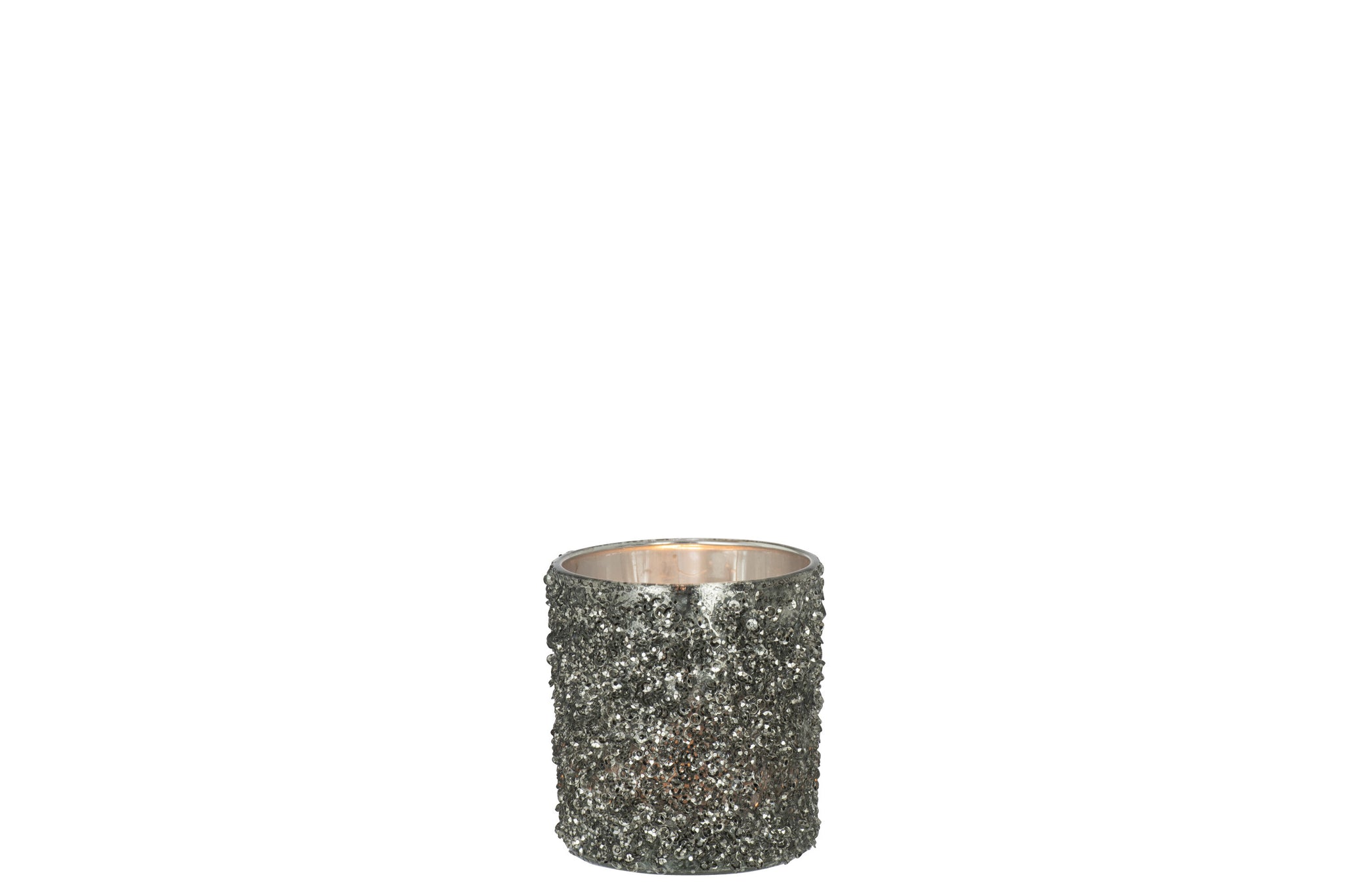 Tealight Holder Glitter Glass Smokey Grey Small