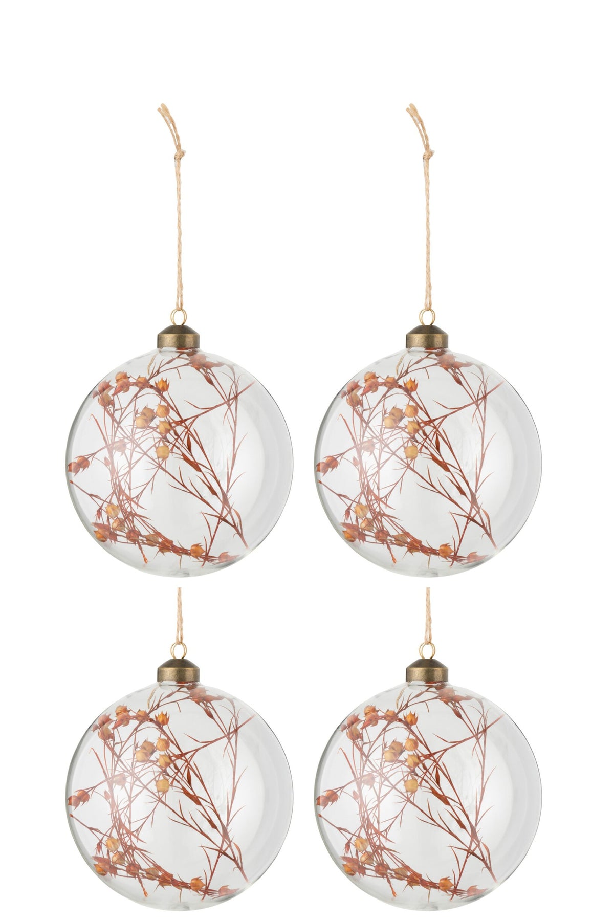Kerstballen met gedroogde bloemen doos van 4 – glas, transparant en roest, Ø12 x 15 cm