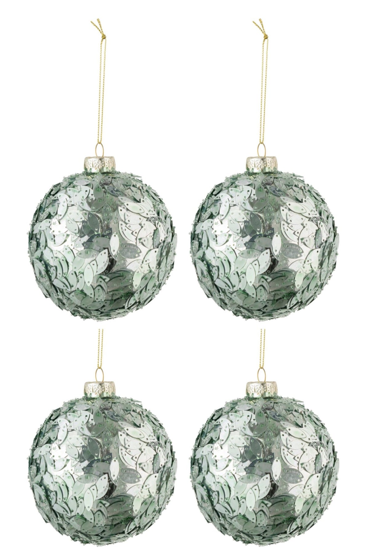 Kerstballen met pailletten doos van 4 – glas, licht azuurblauw, Ø10,5 x 12 cm