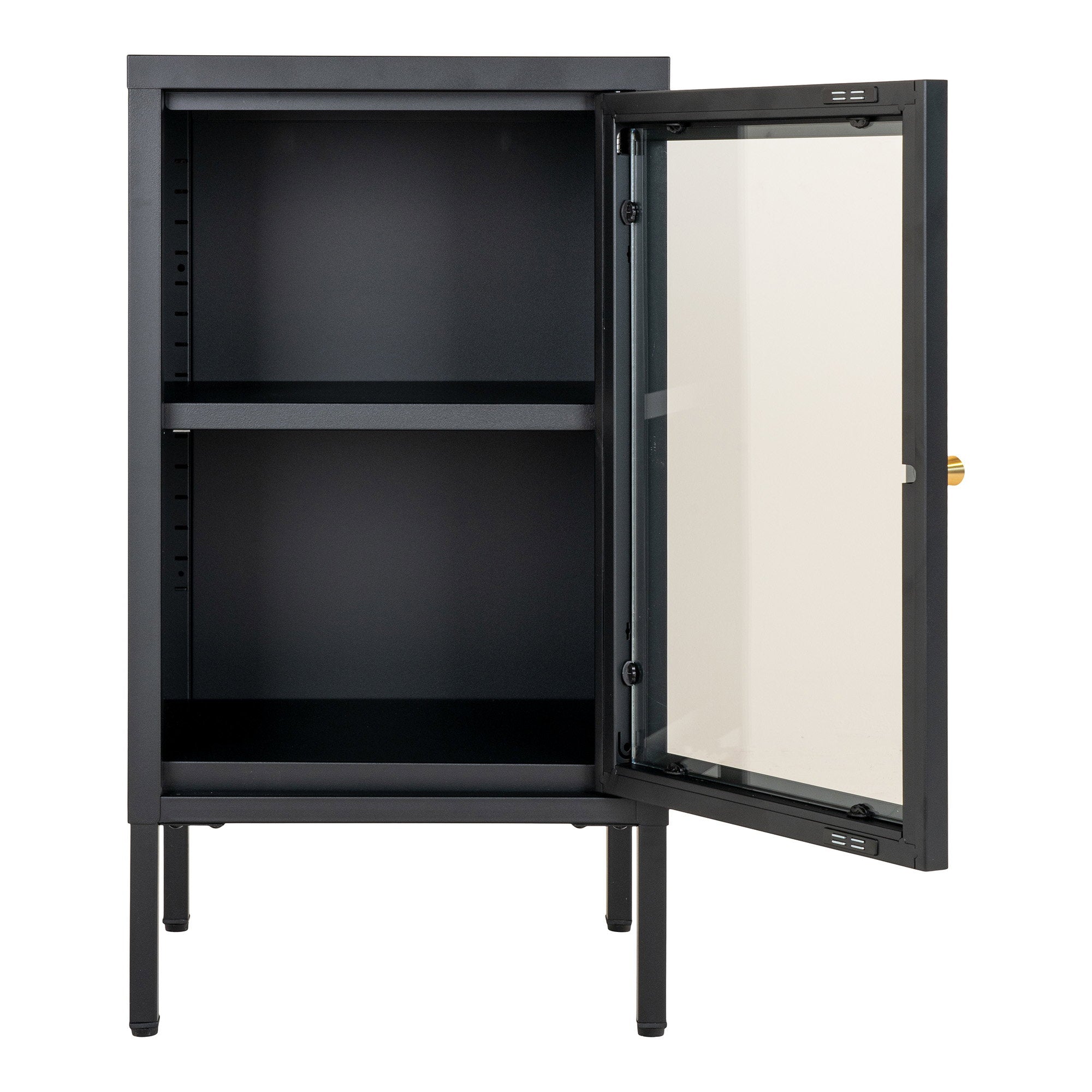 Dalby kast van staal in zwart met glazen deur 38×35×70 cm