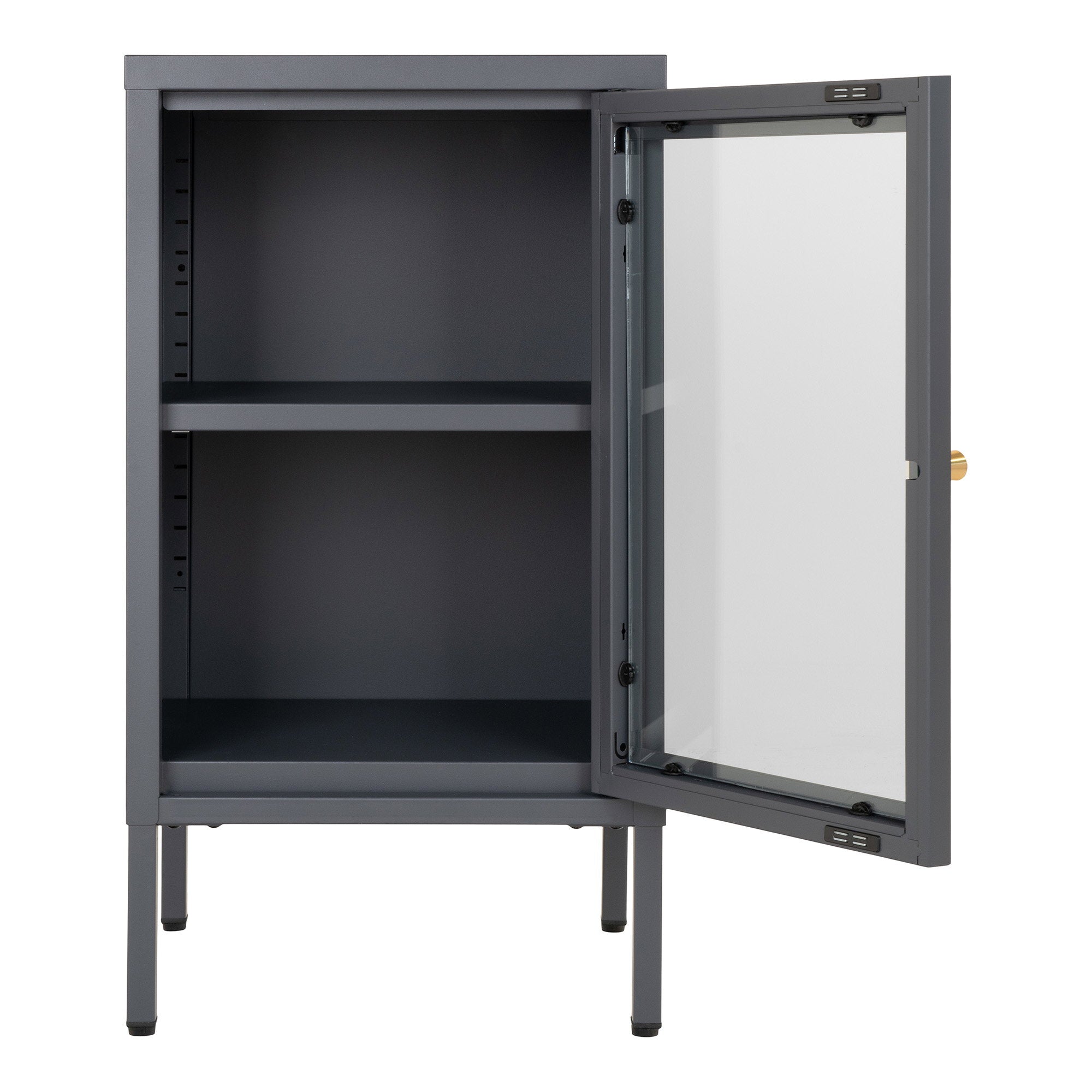 Dalby kast van staal in grijs met glazen deur 38×35×70 cm