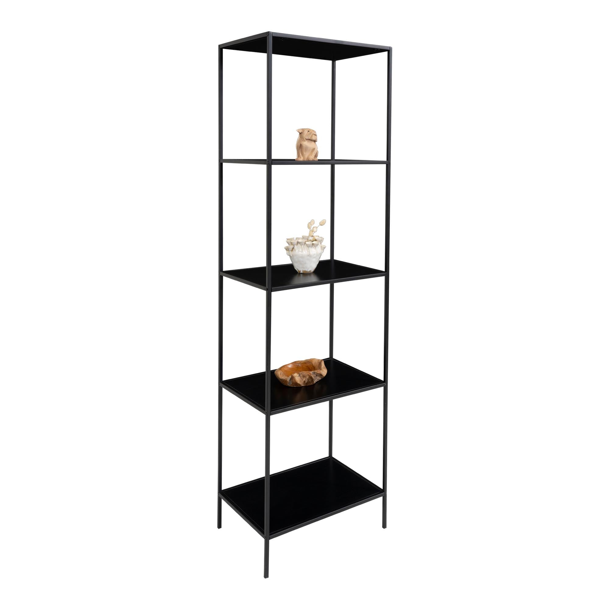 Vita kast met 5 planken in zwart met zwart frame