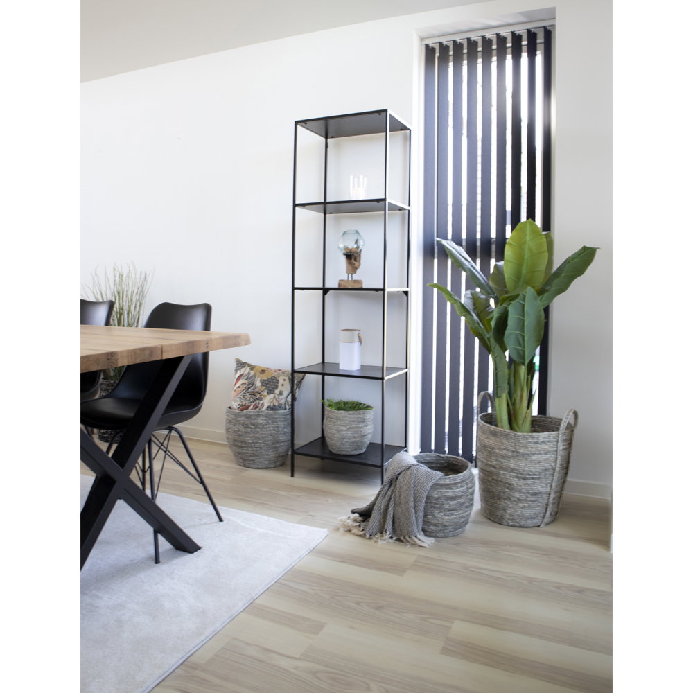 Vita kast met 5 planken in zwart met zwart frame
