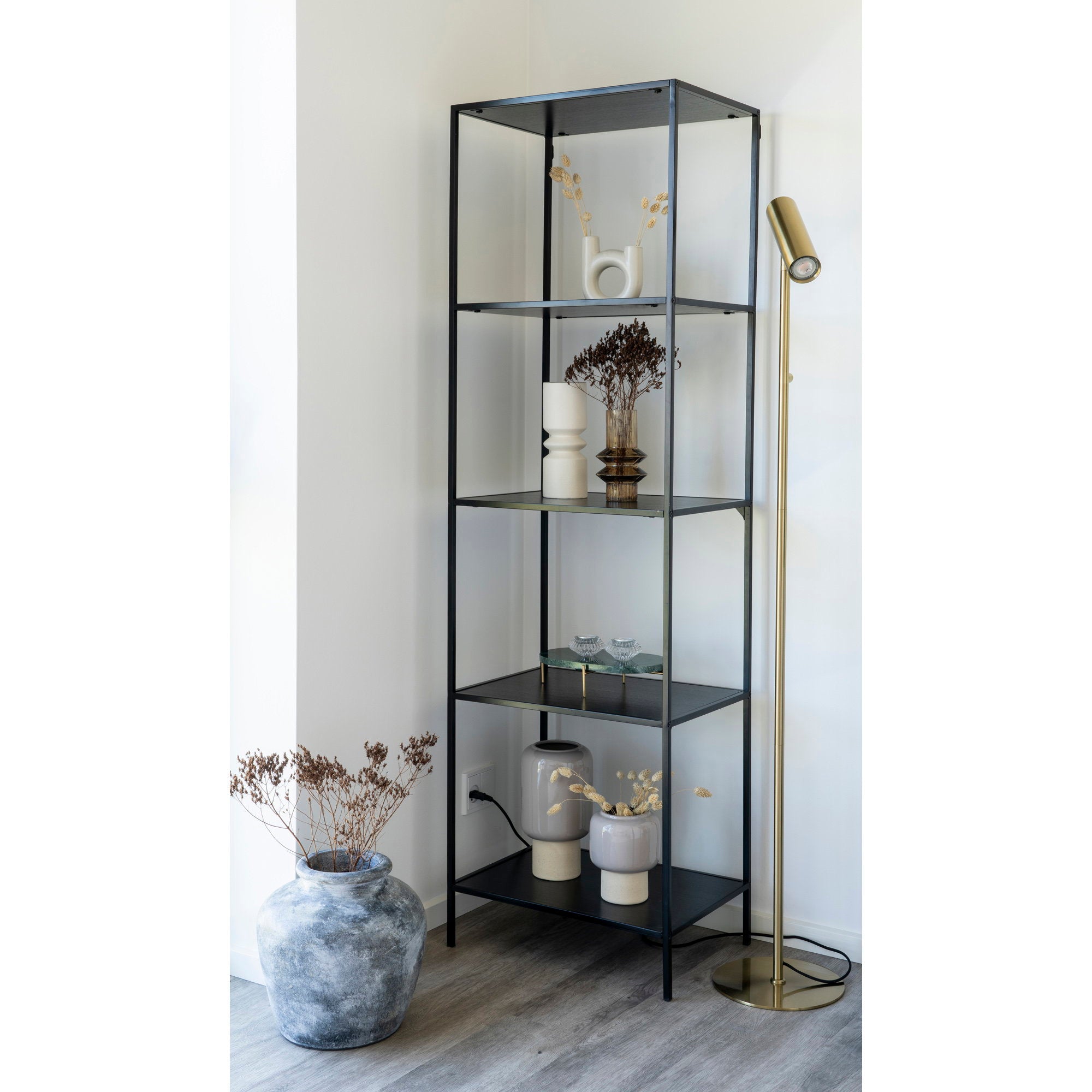 Vita kast met 5 planken in zwart met zwart frame
