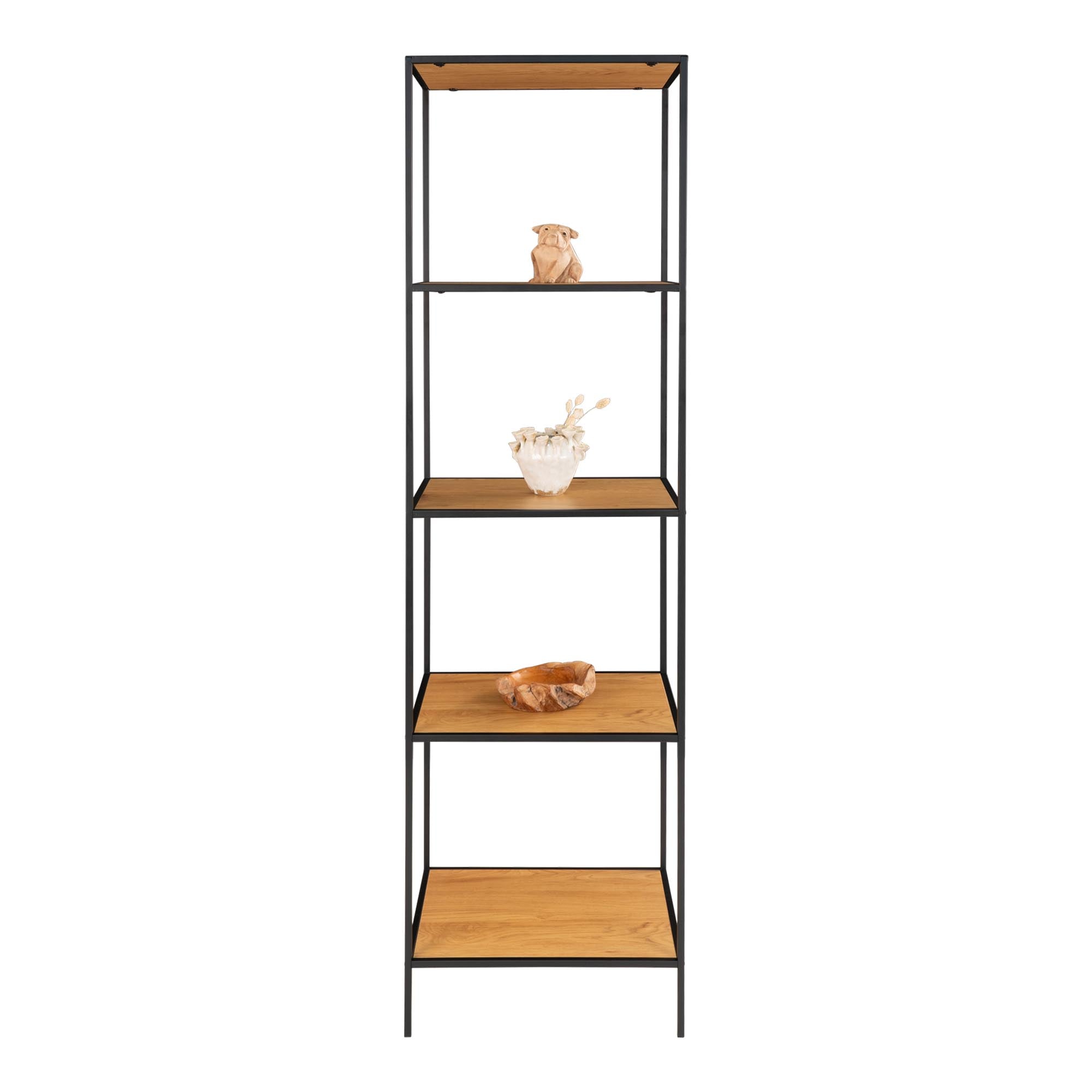 Vita kast met 5 planken in eiken look met zwart frame