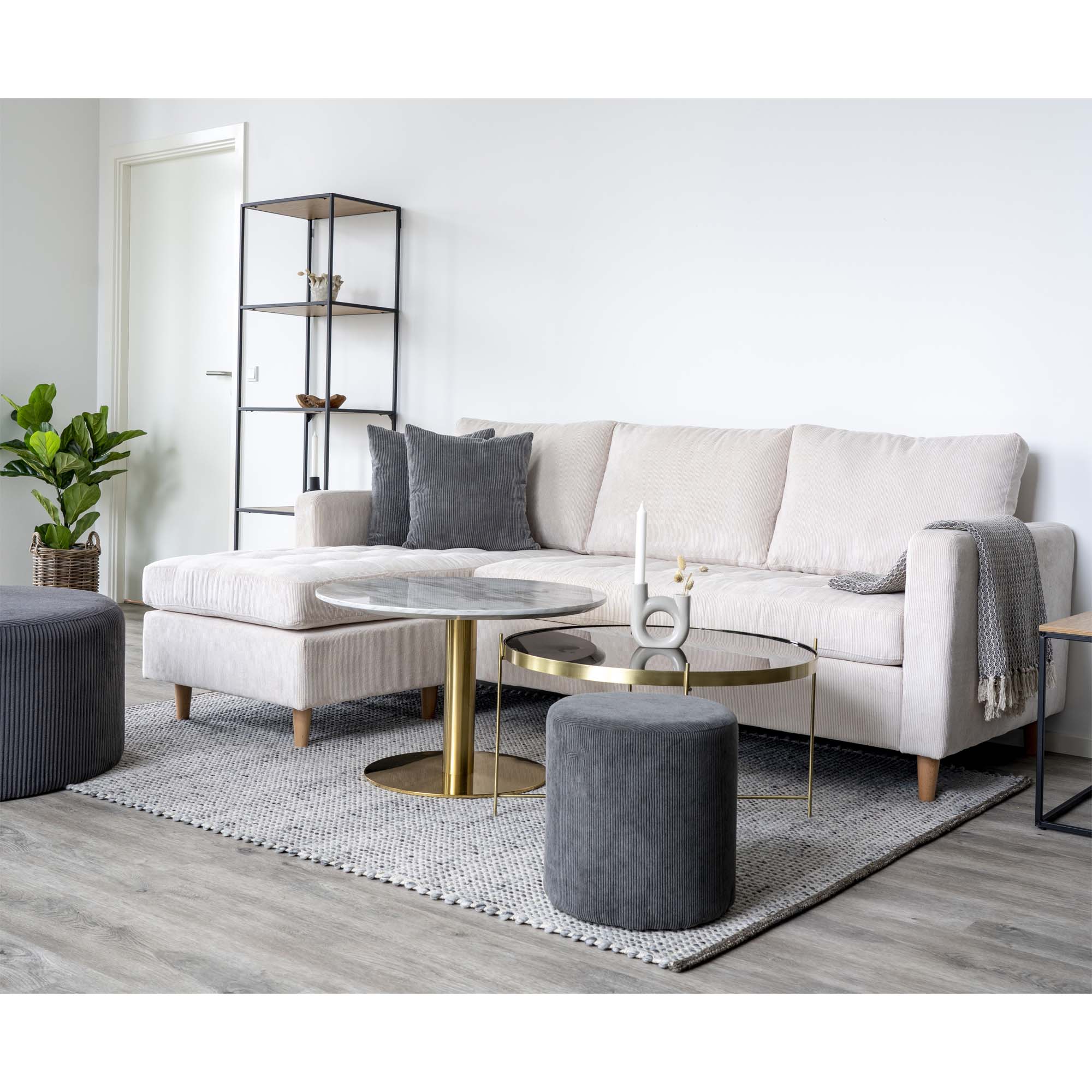 Vita kast met 5 planken in eiken look met zwart frame