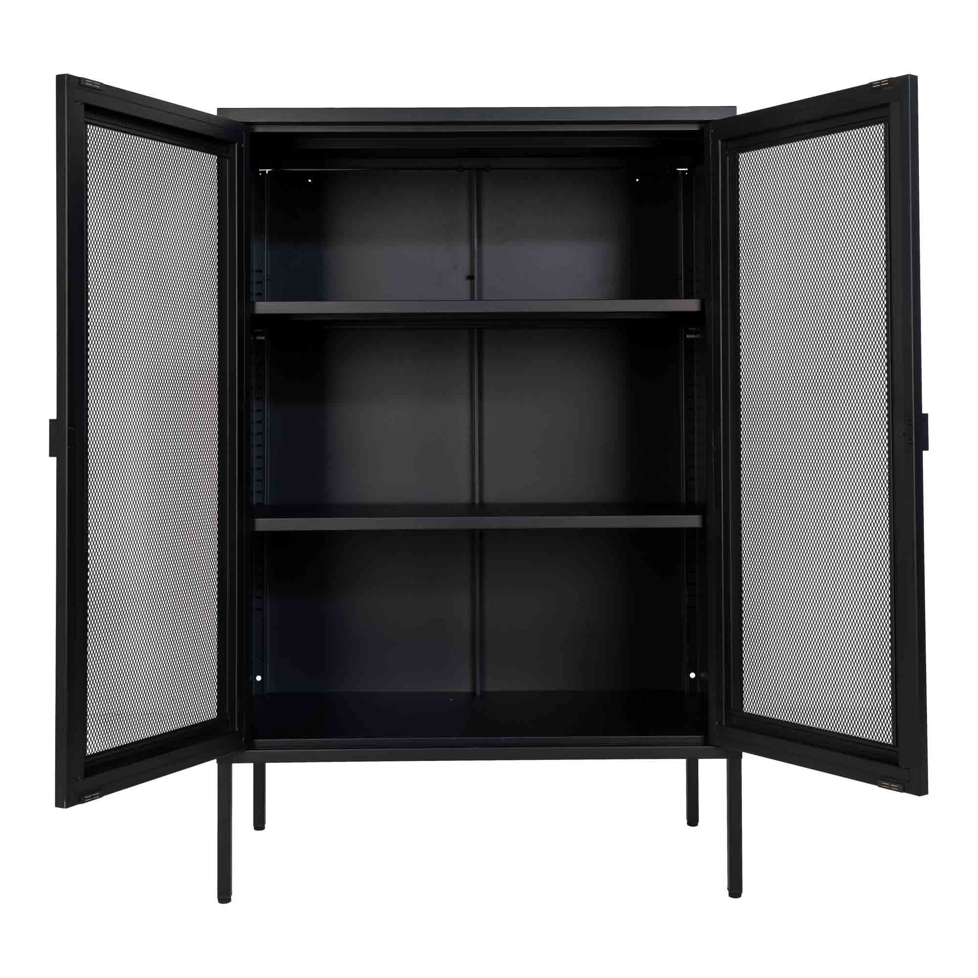 Melbourne kast van staal in zwart met 2 mesh deuren 80×40×120 cm