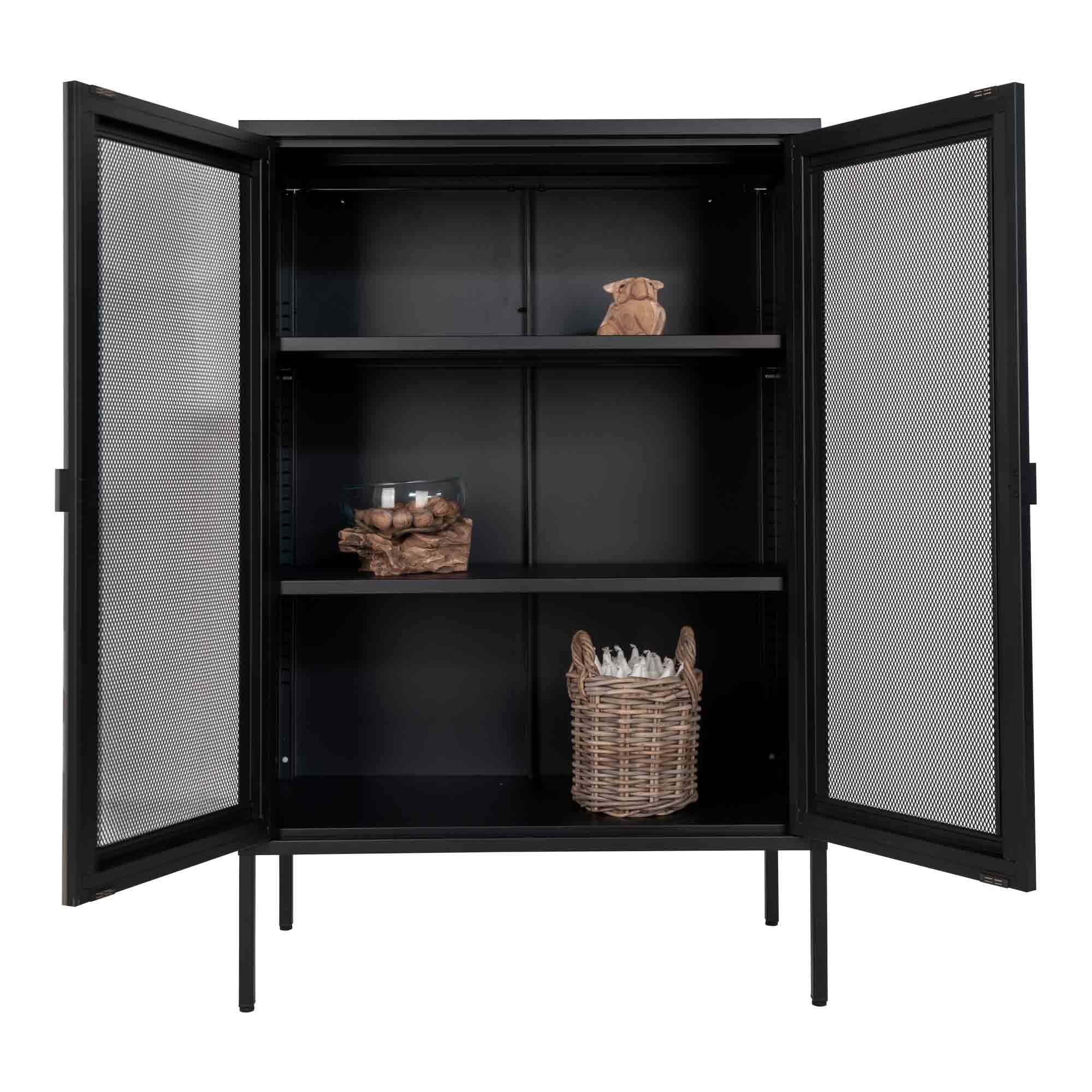 Melbourne kast van staal in zwart met 2 mesh deuren 80×40×120 cm