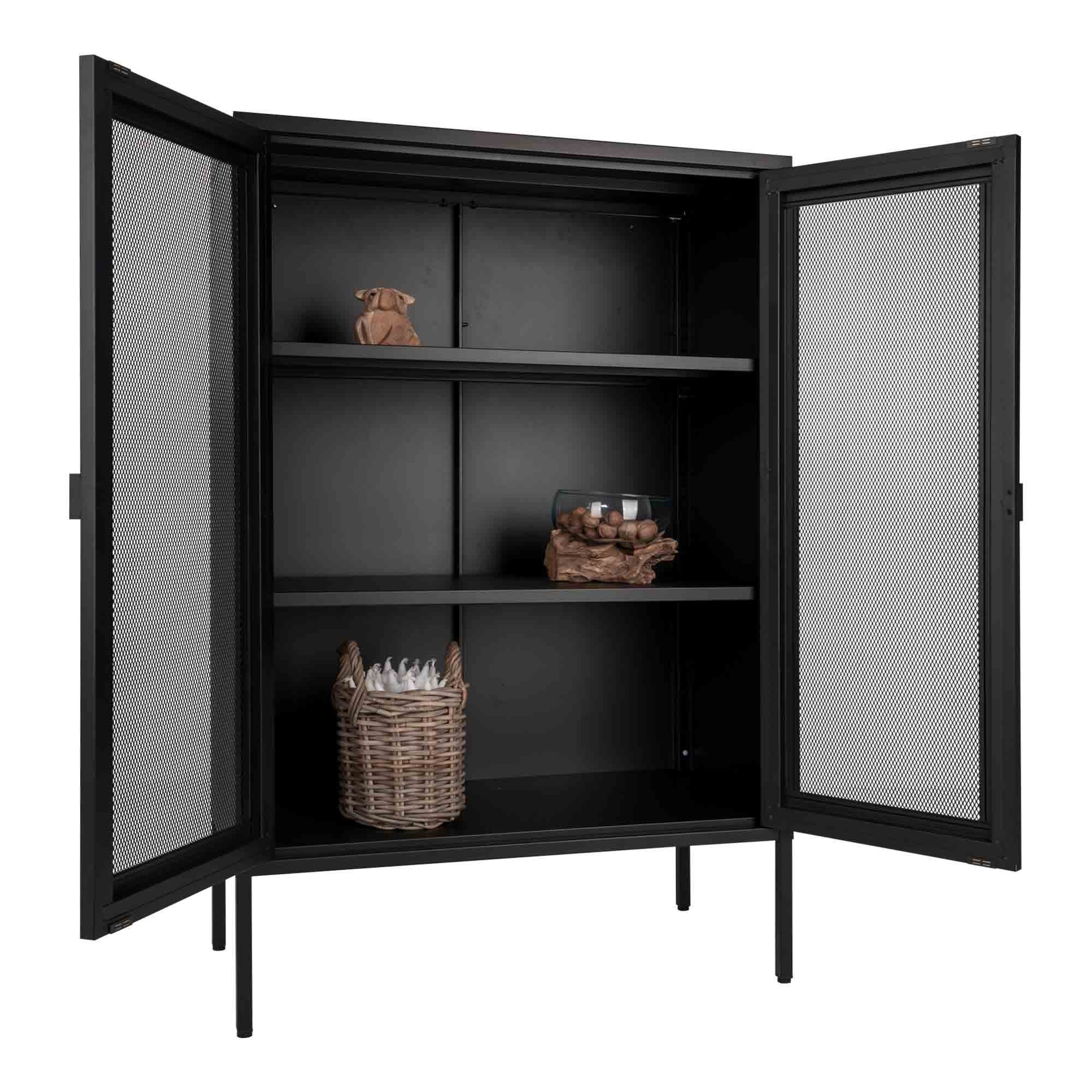 Melbourne kast van staal in zwart met 2 mesh deuren 80×40×120 cm