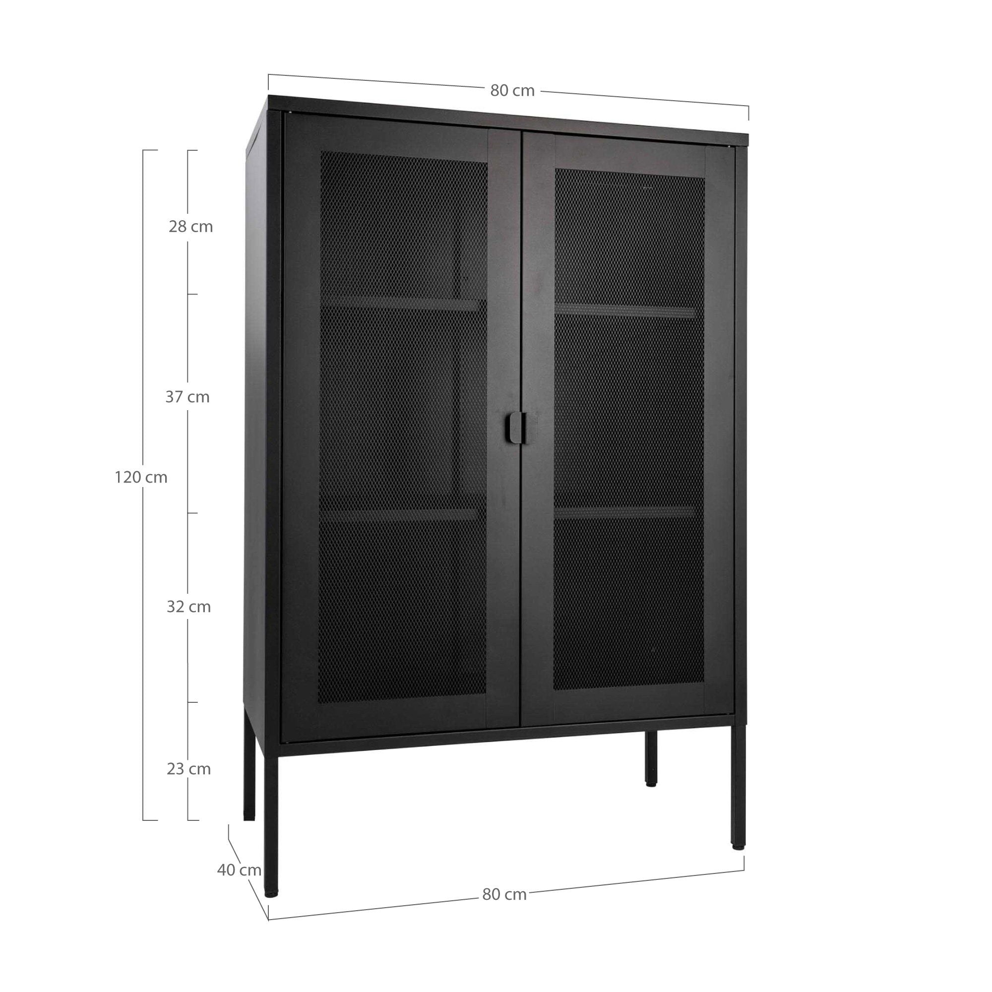 Melbourne kast van staal in zwart met 2 mesh deuren 80×40×120 cm