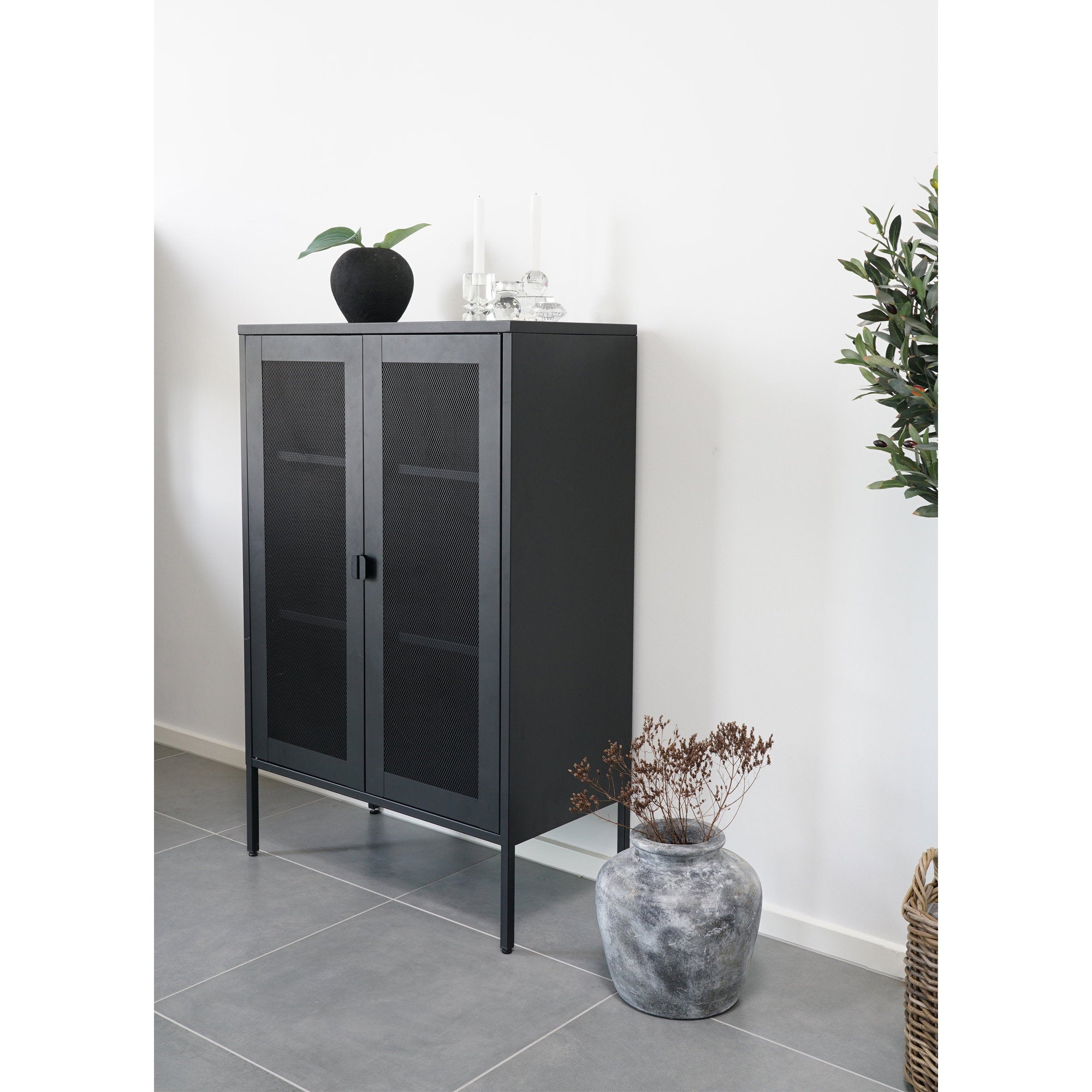 Melbourne kast van staal in zwart met 2 mesh deuren 80×40×120 cm