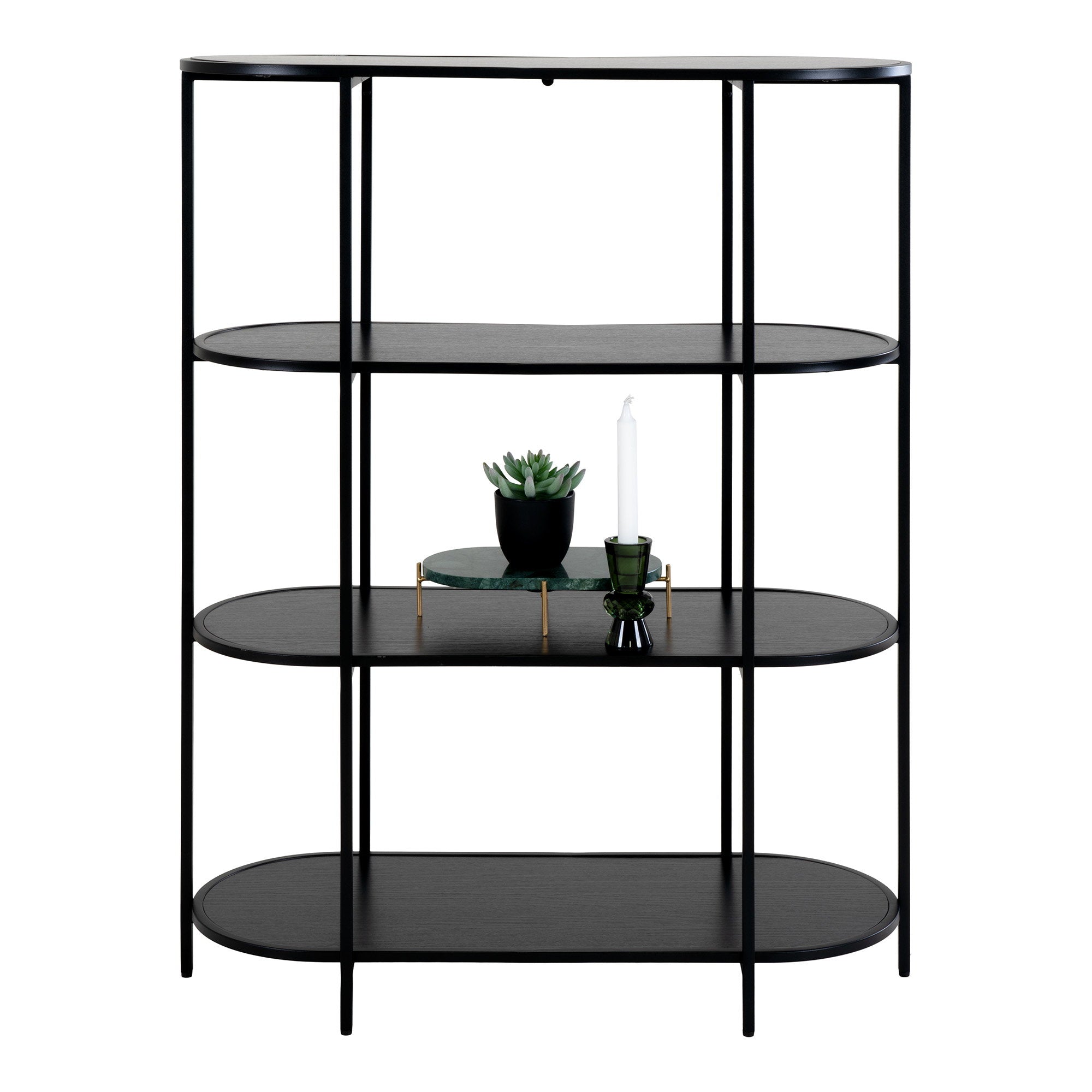 Vita kast met 4 planken in zwart met zwart frame