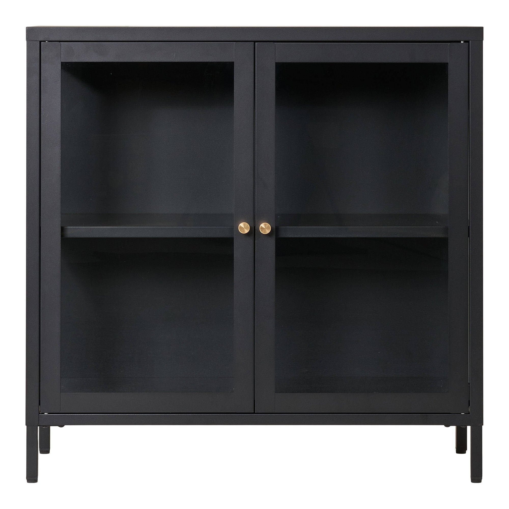 Dalby vitrinekast van staal in zwart met 2 glazen deuren 80×35×80 cm