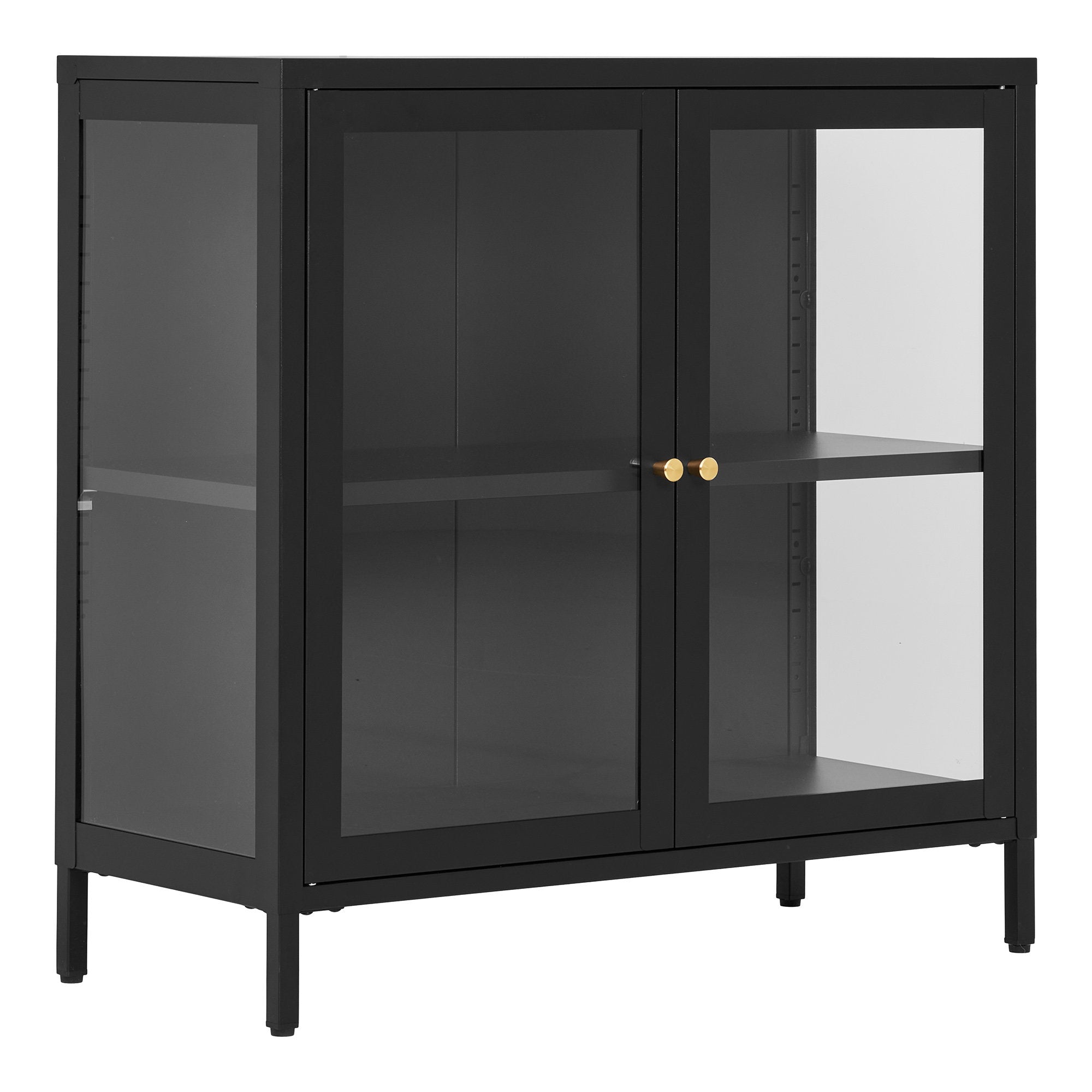 Dalby vitrinekast van staal in zwart met 2 glazen deuren 80×35×80 cm