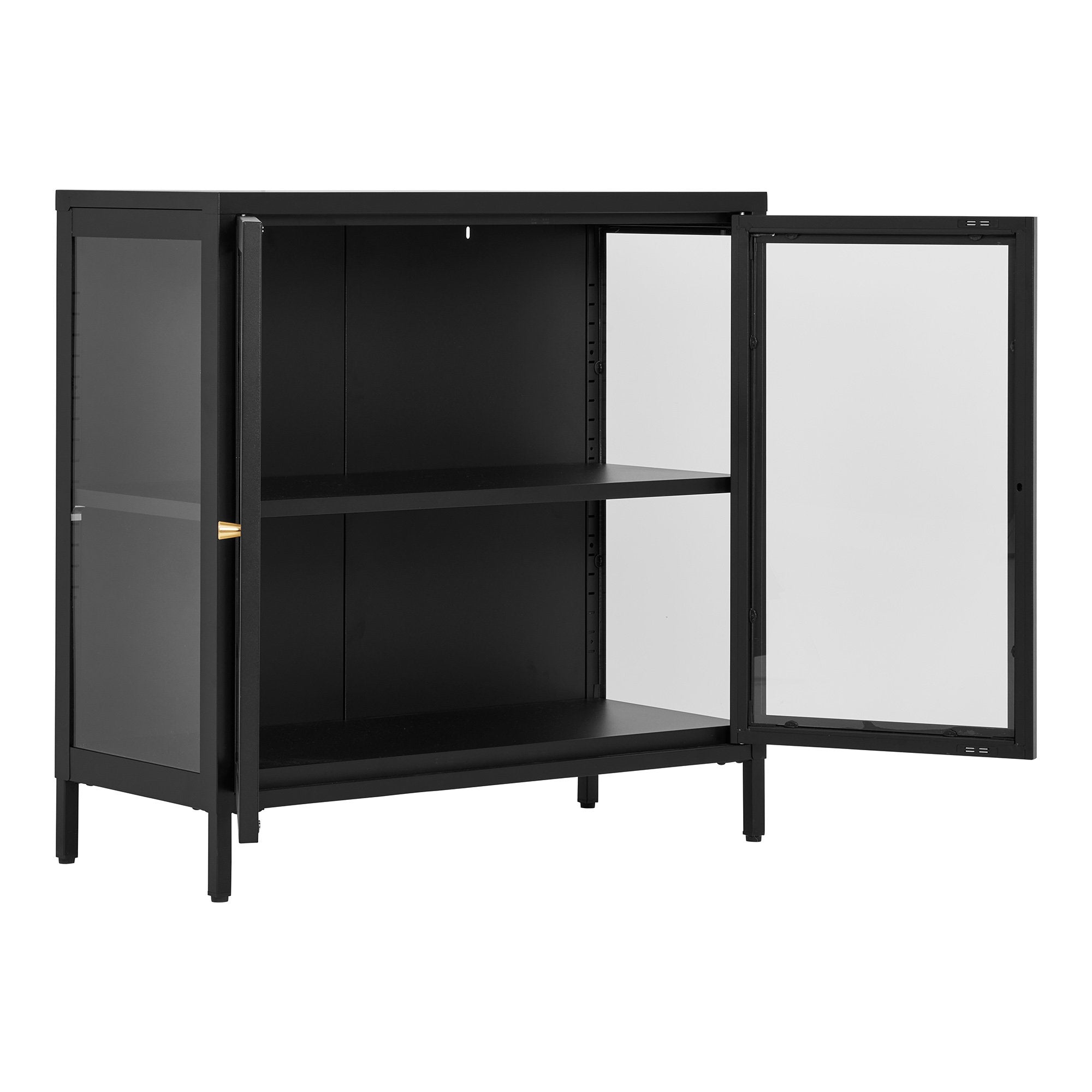 Dalby vitrinekast van staal in zwart met 2 glazen deuren 80×35×80 cm