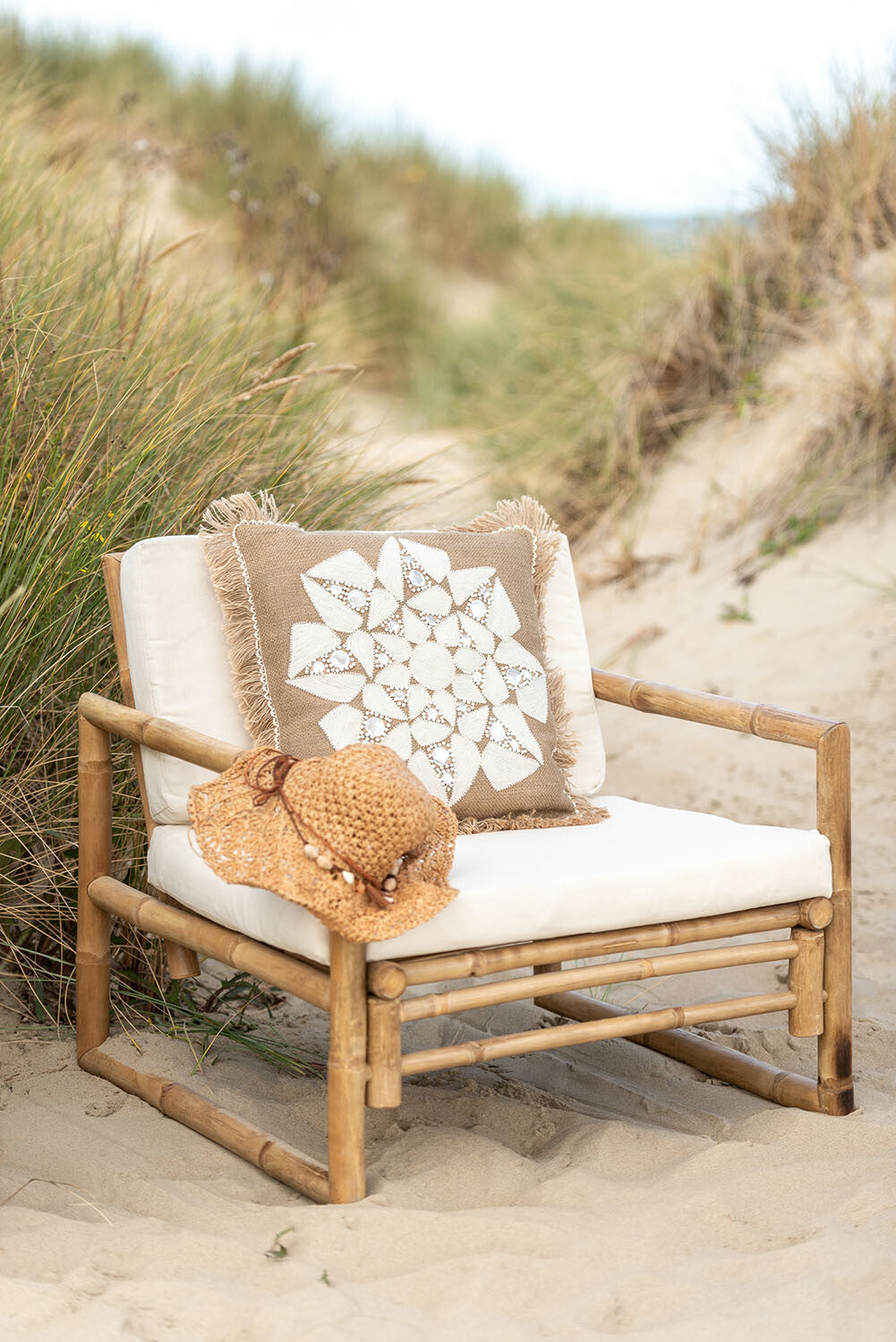 Cushion Flower Abstract Jute Natural/Beige