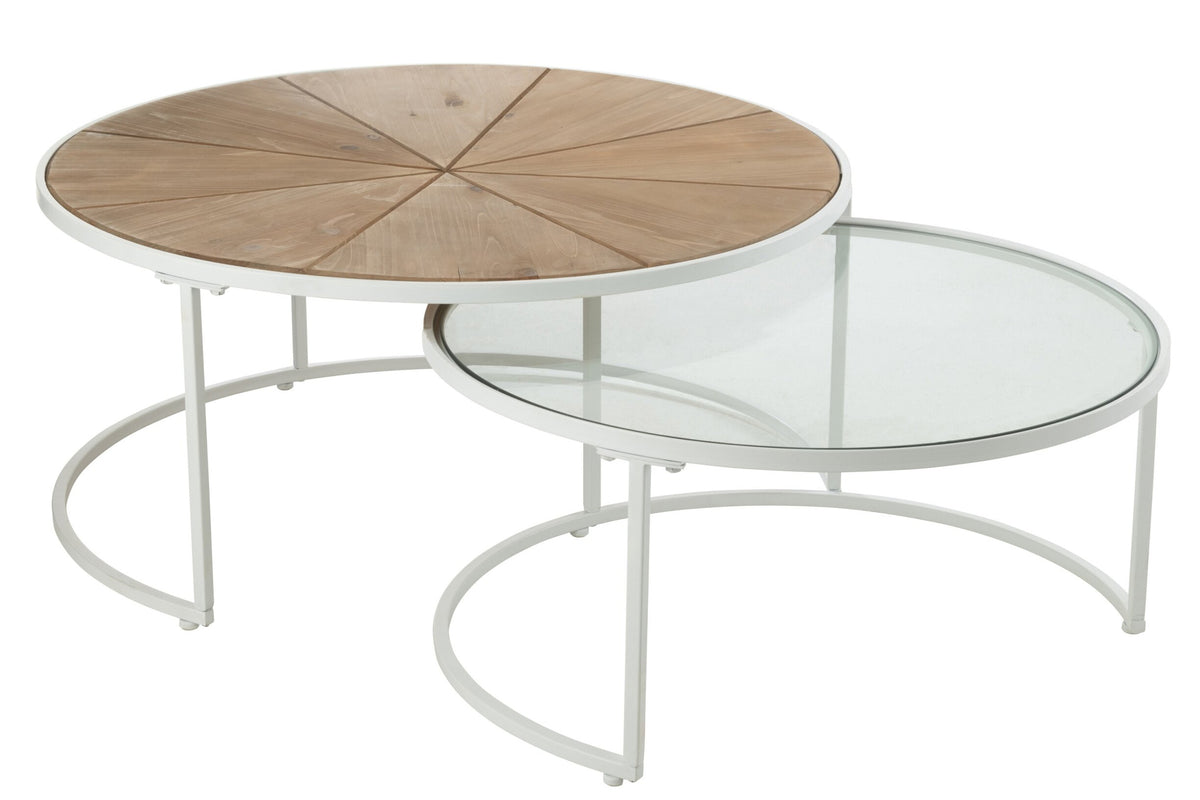 2er-Set Beistelltische Relax Metall/Holz Weiß/Natur