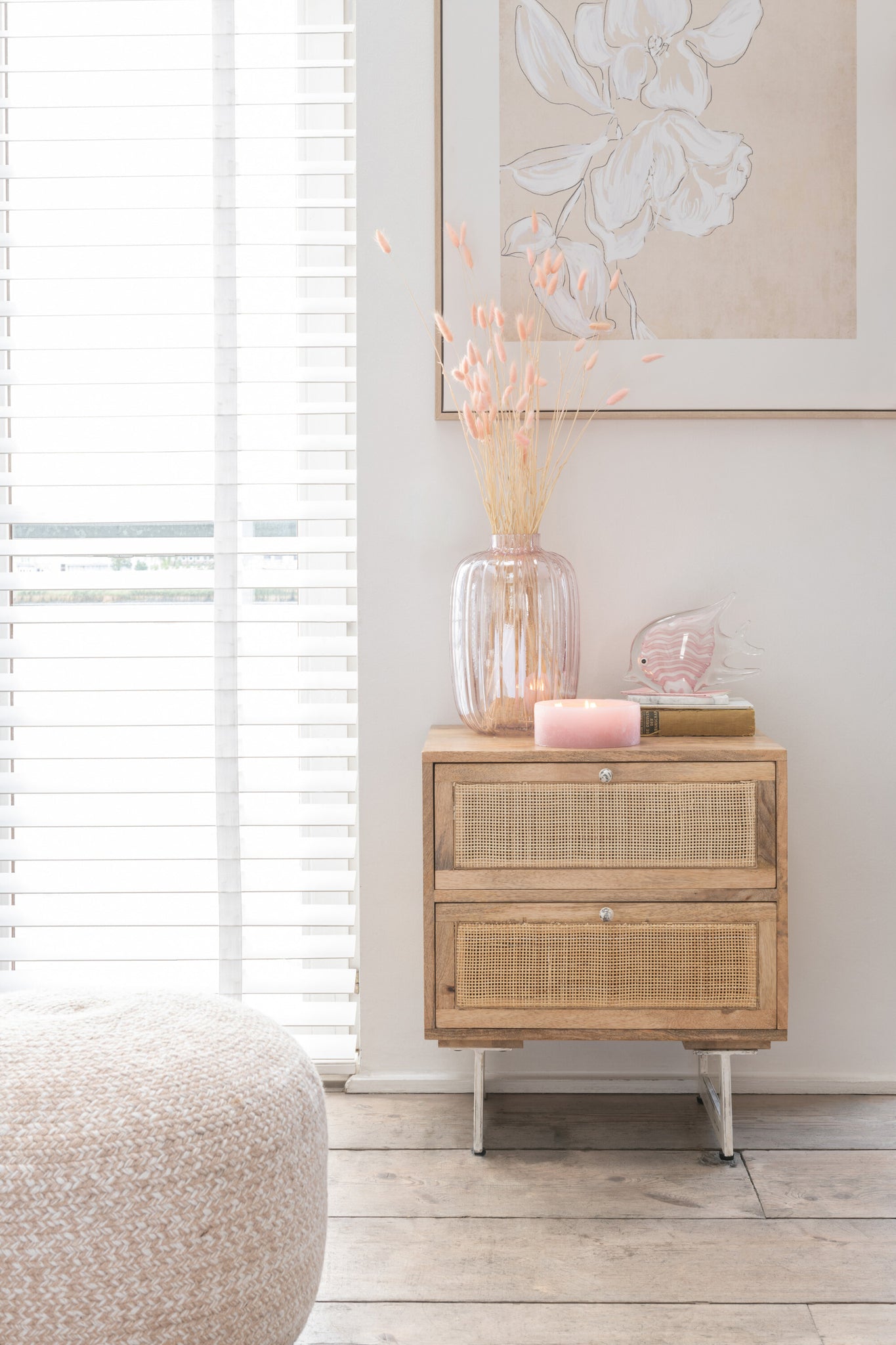 Bedside Table Weaving Wood Natural