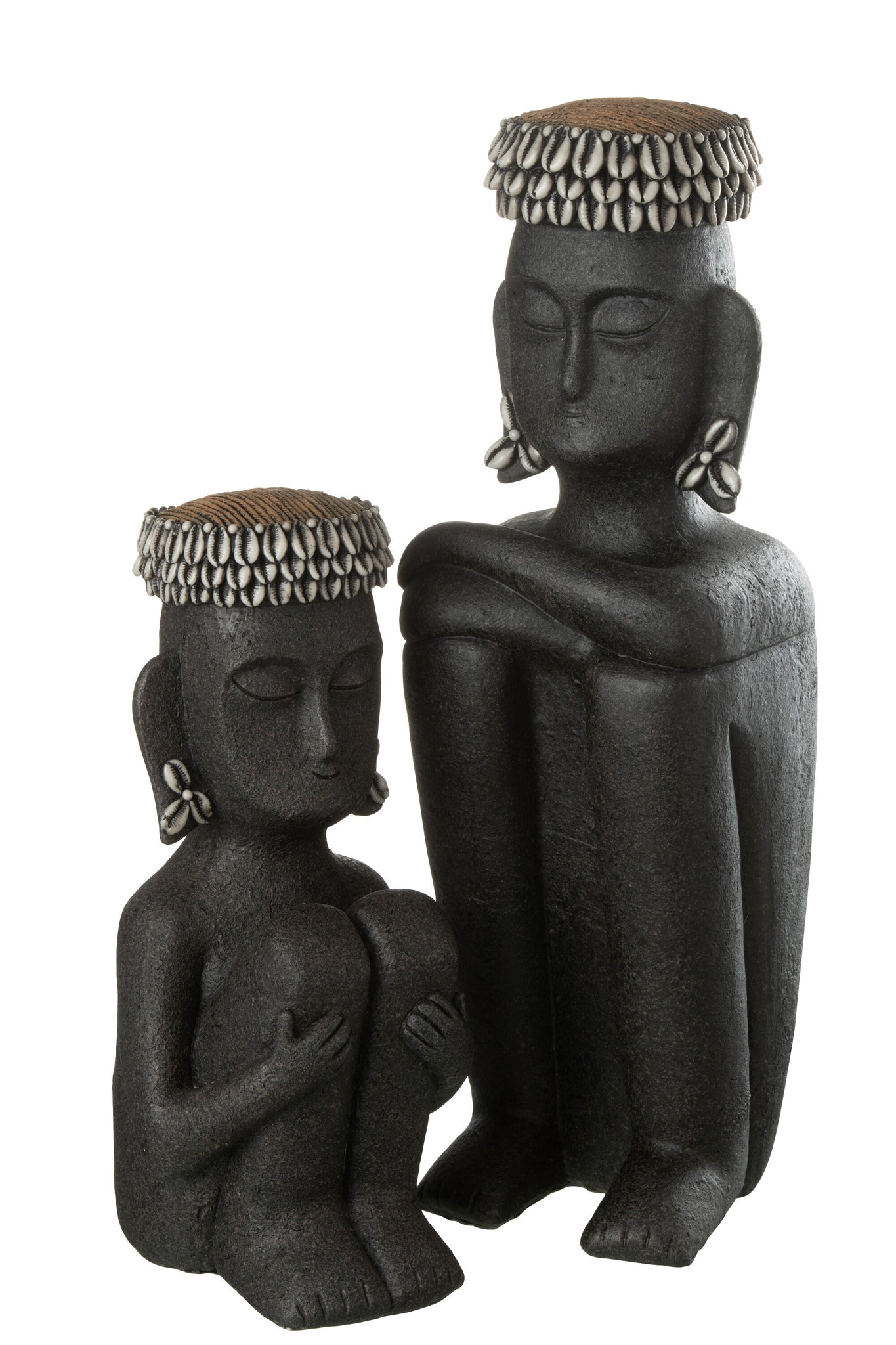 Statue Sitting Ethnic Stone/Resin Black Large