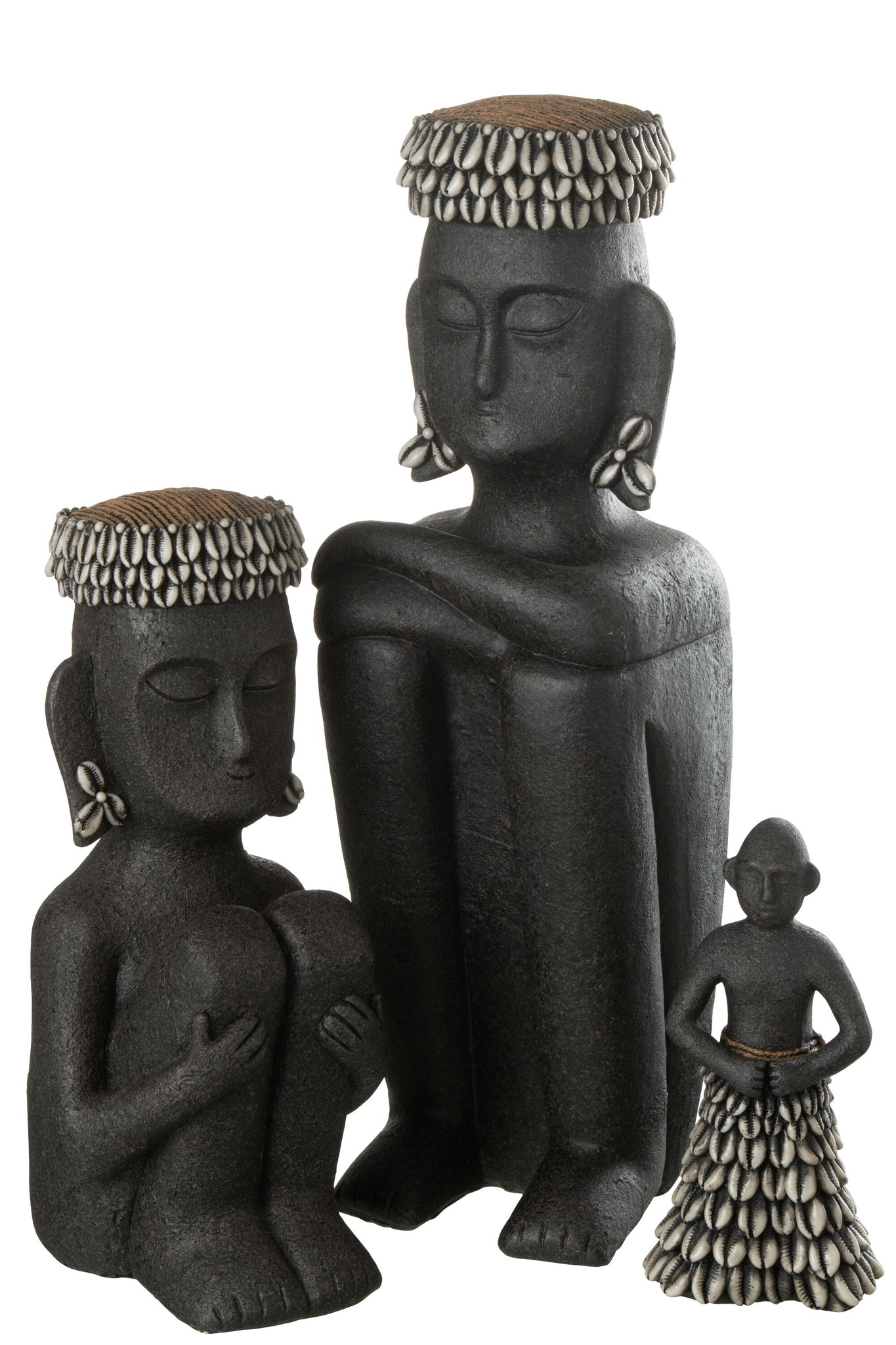 Statue Sitting Ethnic Stone/Resin Black Large