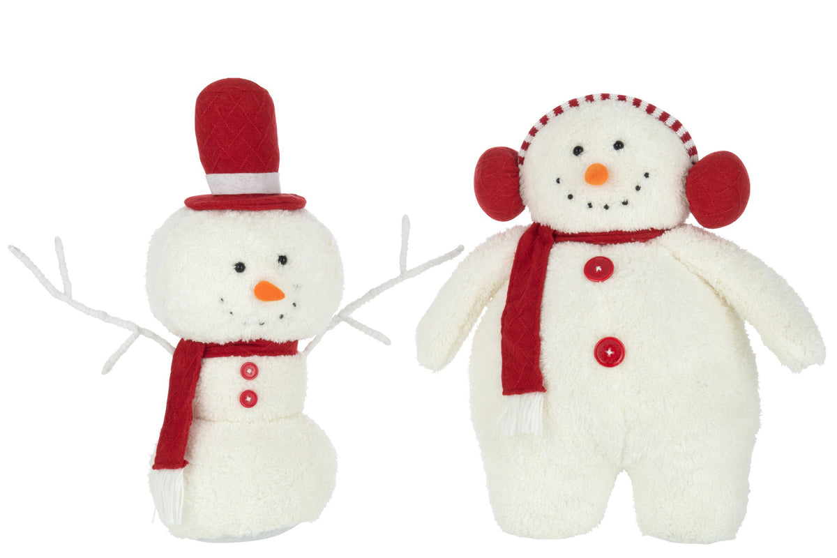 Sneeuwpop met sjaal groot – set van 2, polyester, wit en rood, 45 cm