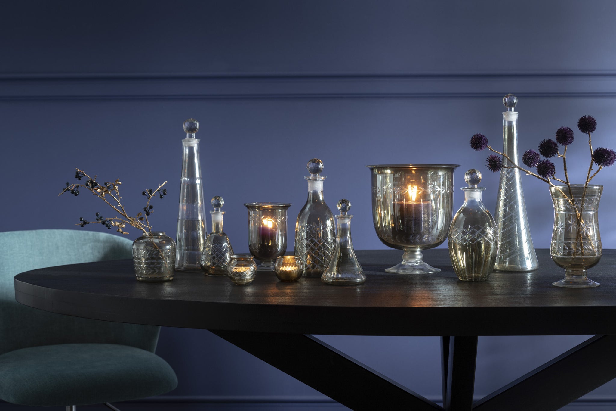 Tealight Holder Twig Round Glass Smoke