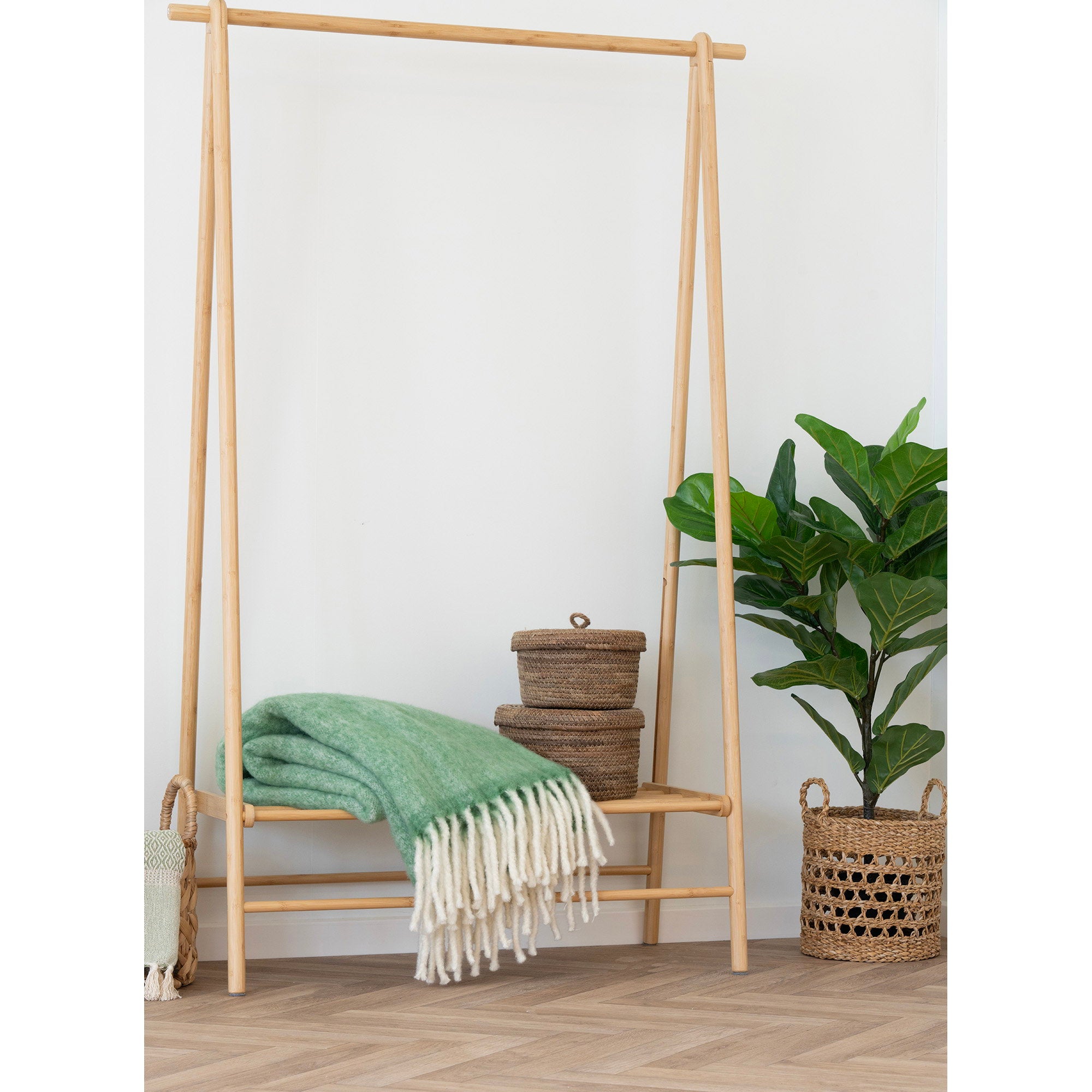 Garderobenständer Manau - Garderobenständer, Bambus, Natur 104x46x164 cm