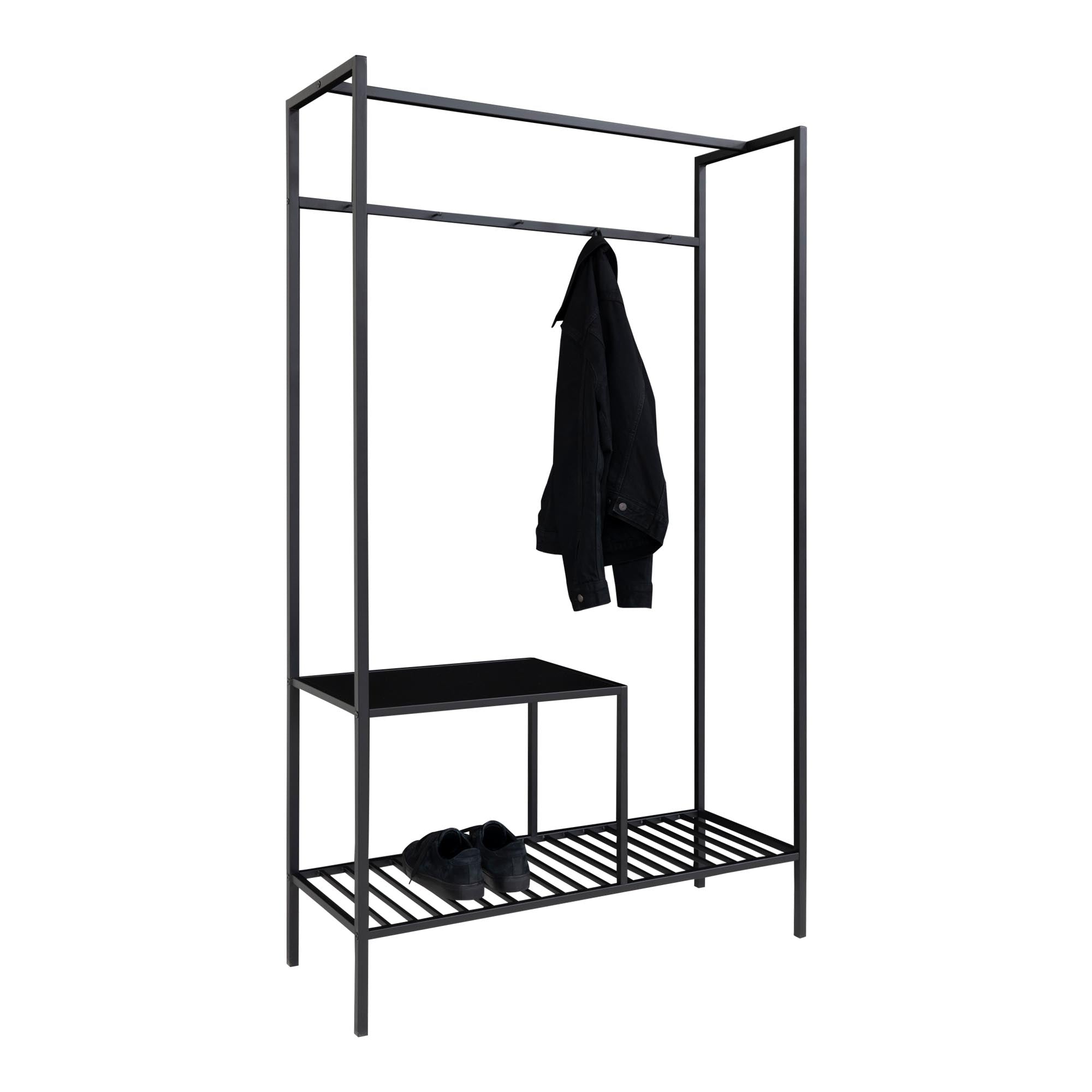 Vita Wardrobe - Wardrobe, 2 shelves, black, black frame 101x38x170 cm