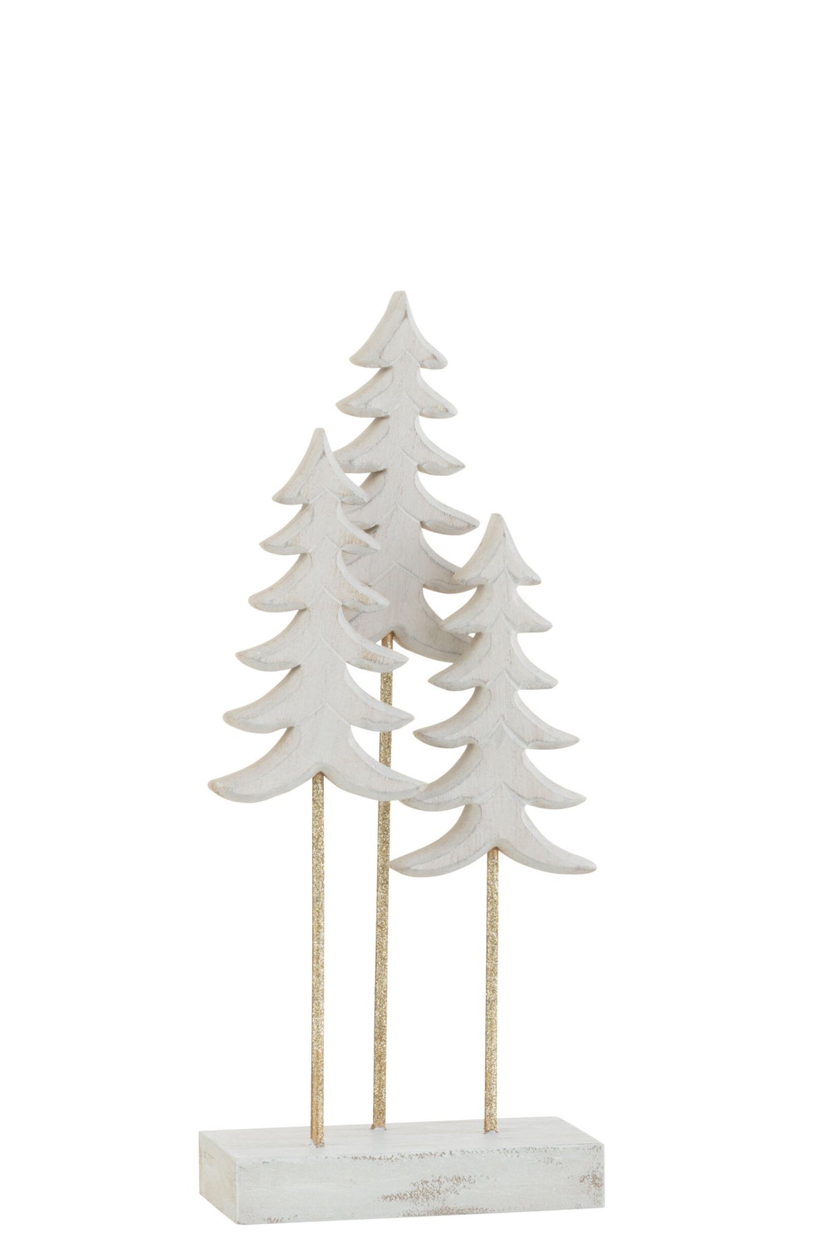 Kerstboompjes op voet 3 stuks klein – eucalyptushout en ijzer, wit en goud, 28,5 cm