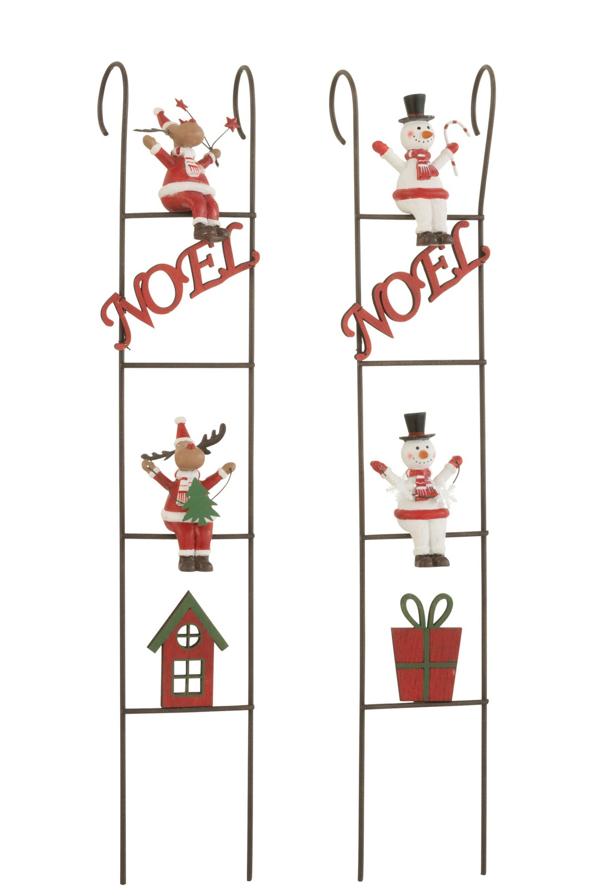 Ladder met rendier en sneeuwpop – set van 2, ijzer, meerkleurig, 42,5 cm