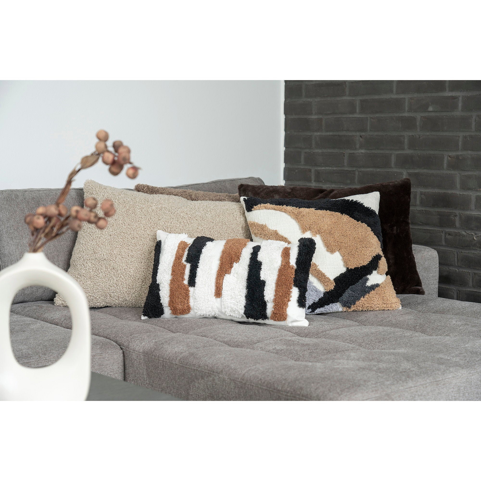 Tavira Cushion - Cushion, grey-brown bouclé 45x60 cm