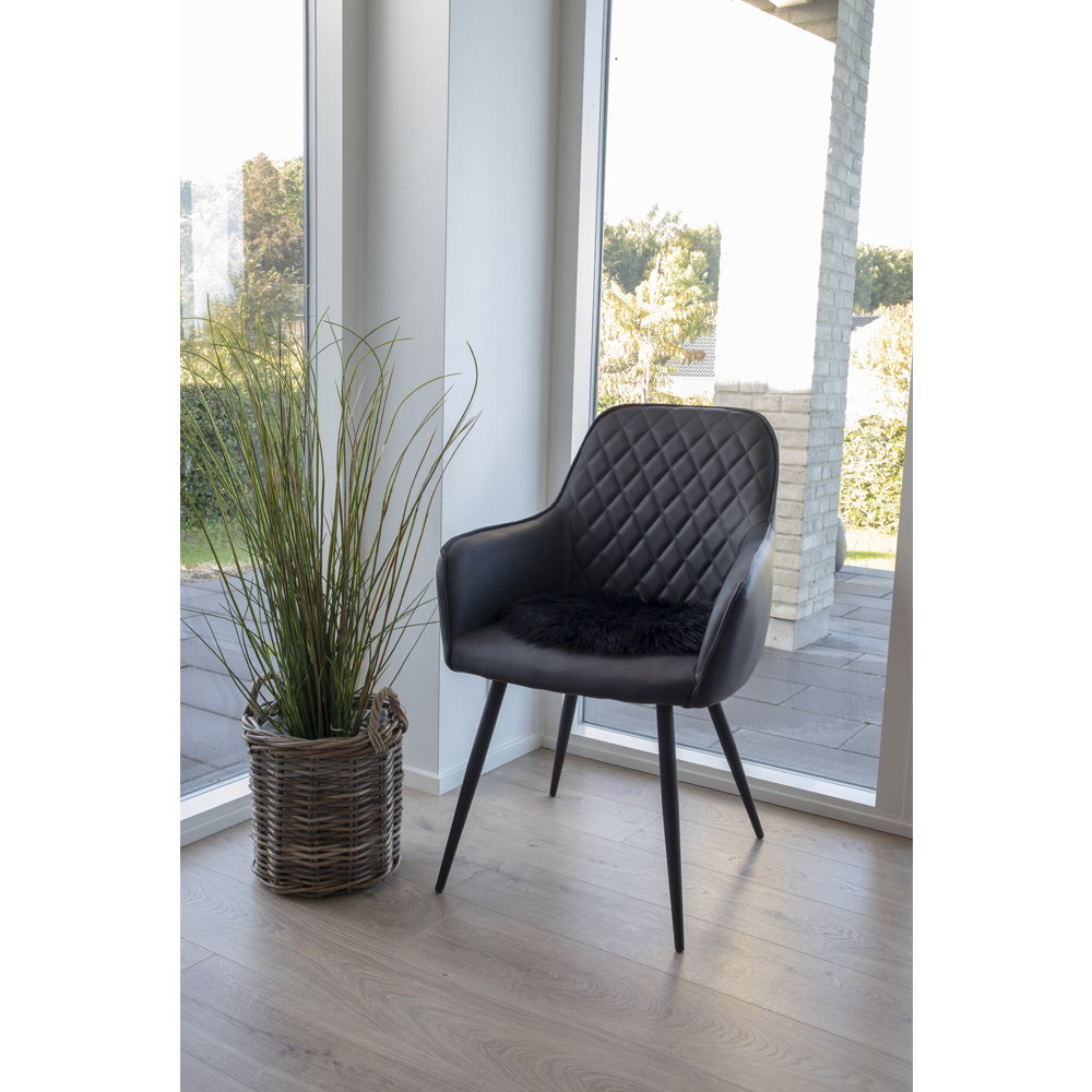 Stoelkussen Lambskin – imitatieschapenvacht, zwart, ø35 cm