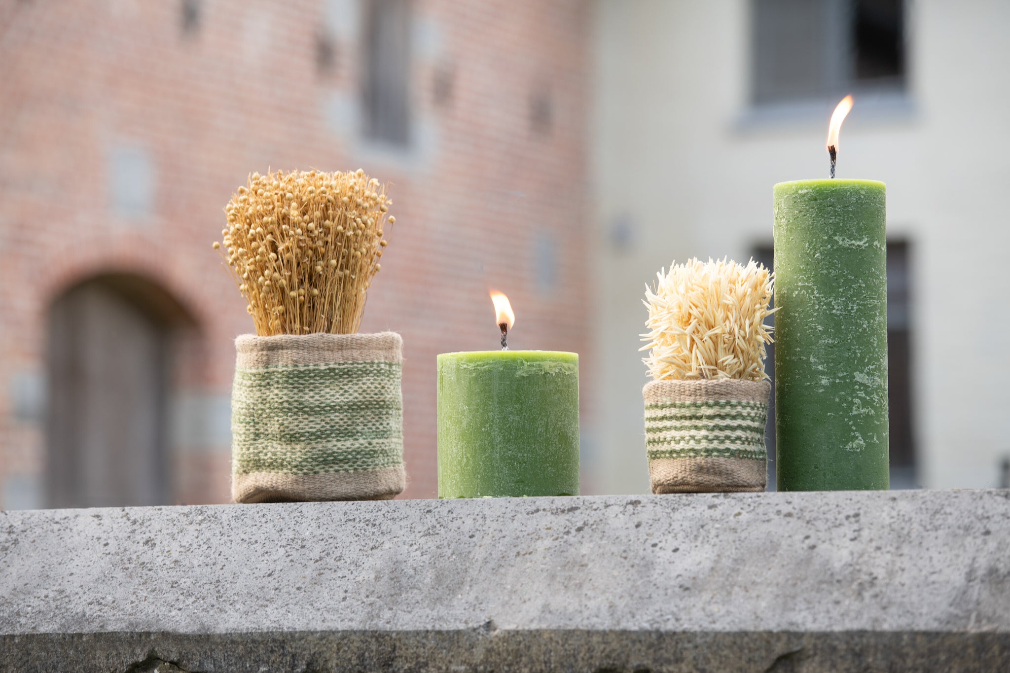Outdoor Candle Pillar Paraffin Green Small-70Hours