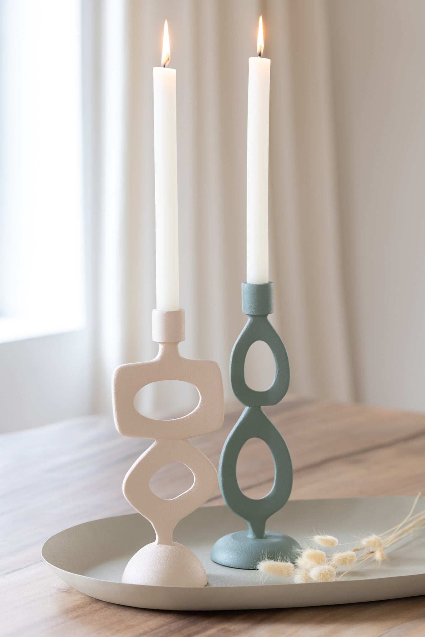 Candle Holder Rings Aluminium Beige Assortment Of 2