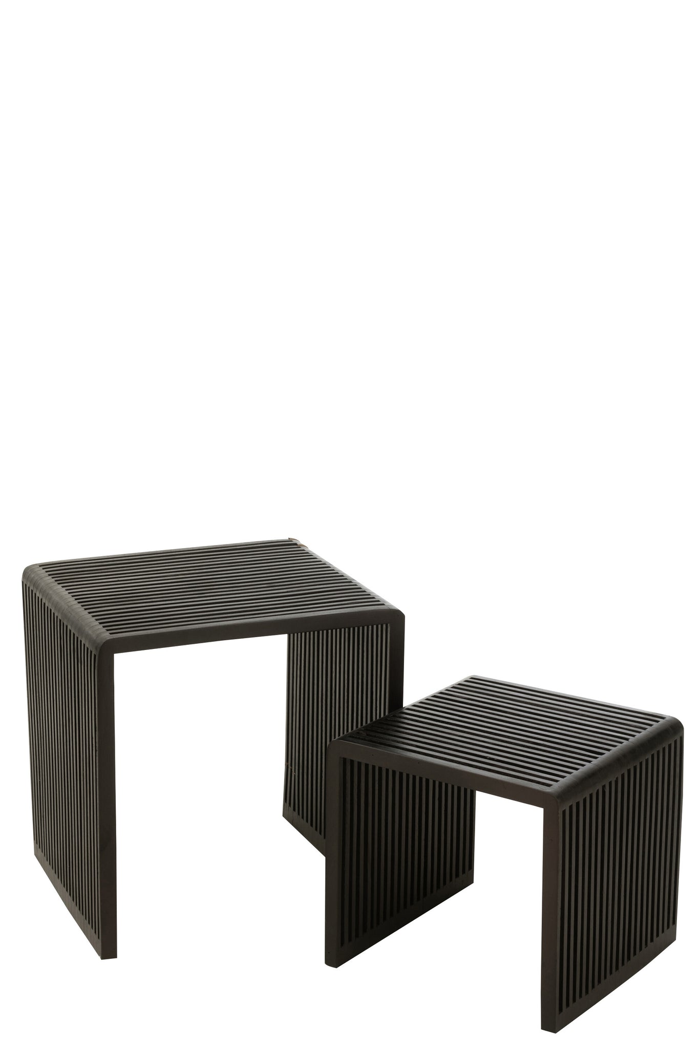2er-Set Couchtische, kubisch, recyceltes Teakholz, schwarz