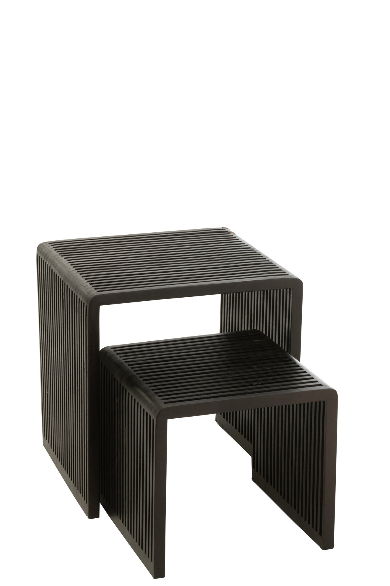 2er-Set Couchtische, kubisch, recyceltes Teakholz, schwarz